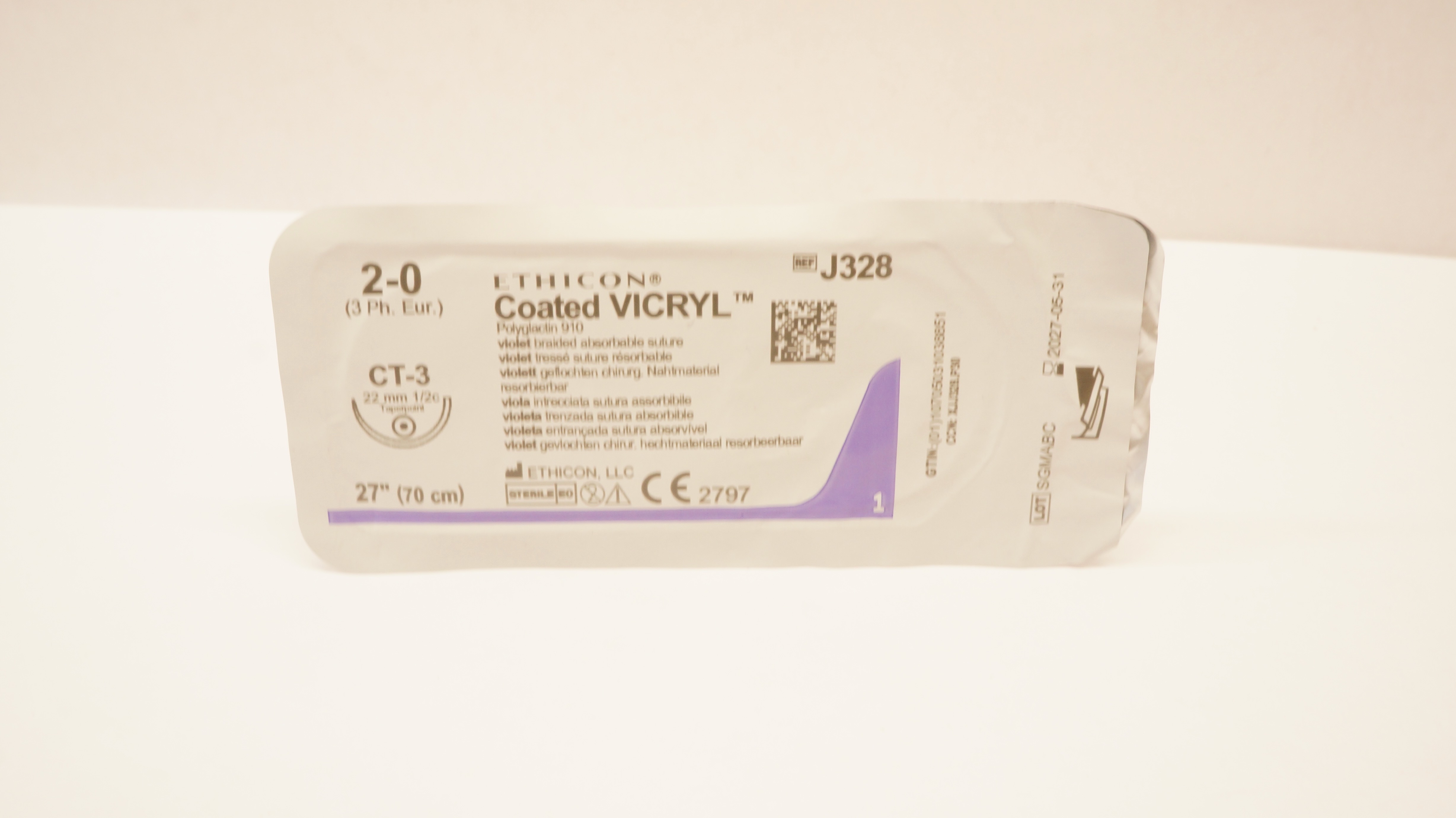 Ethicon J328 2-0 Coated VICRYL Polyglactin Stre CT-3 22mm 1/2c Taperpoint 27inch