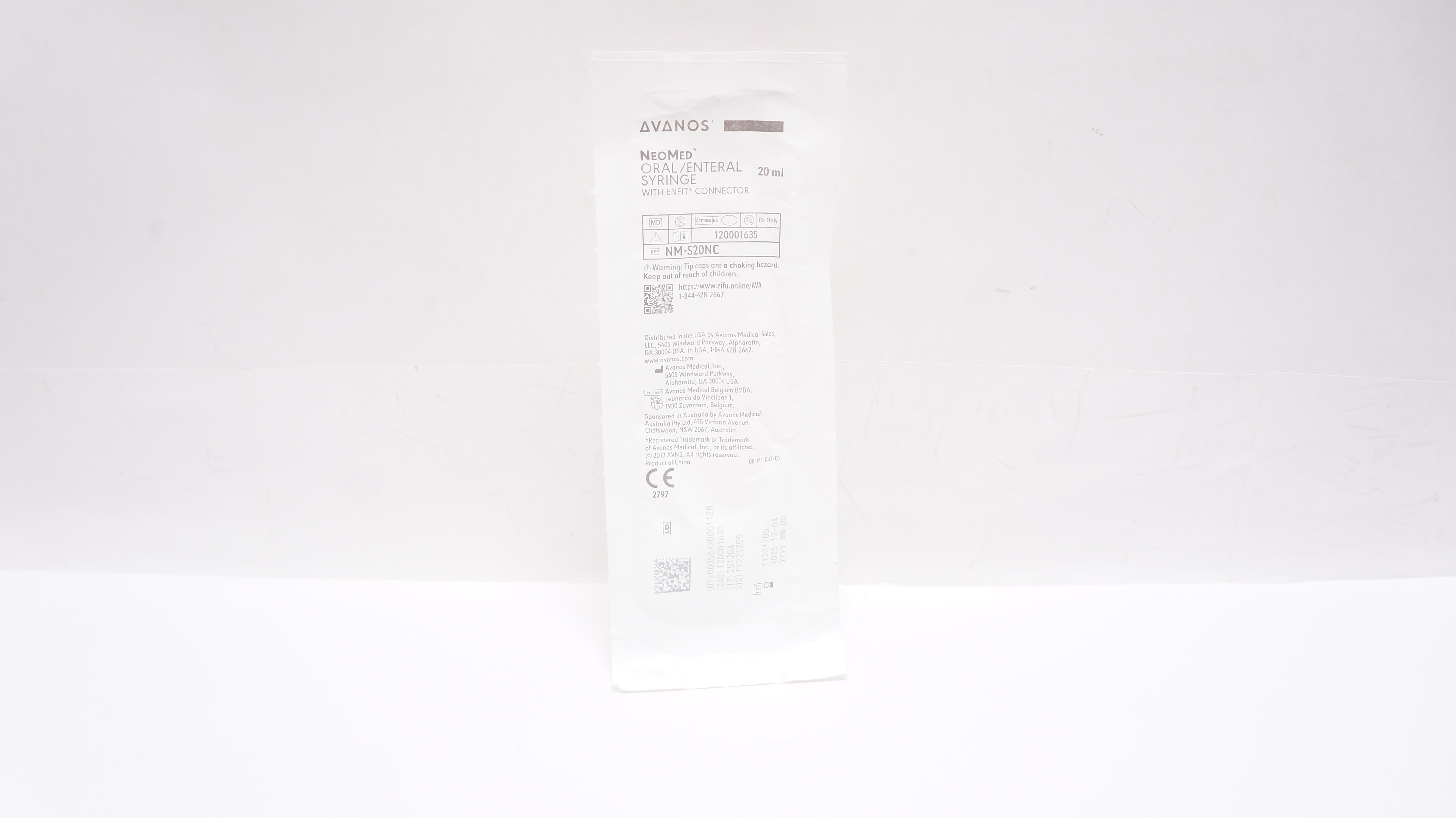 Avanos NM-S20NC NeoMed Oral/Enteral Syringe with ENFIT Connector 20mL