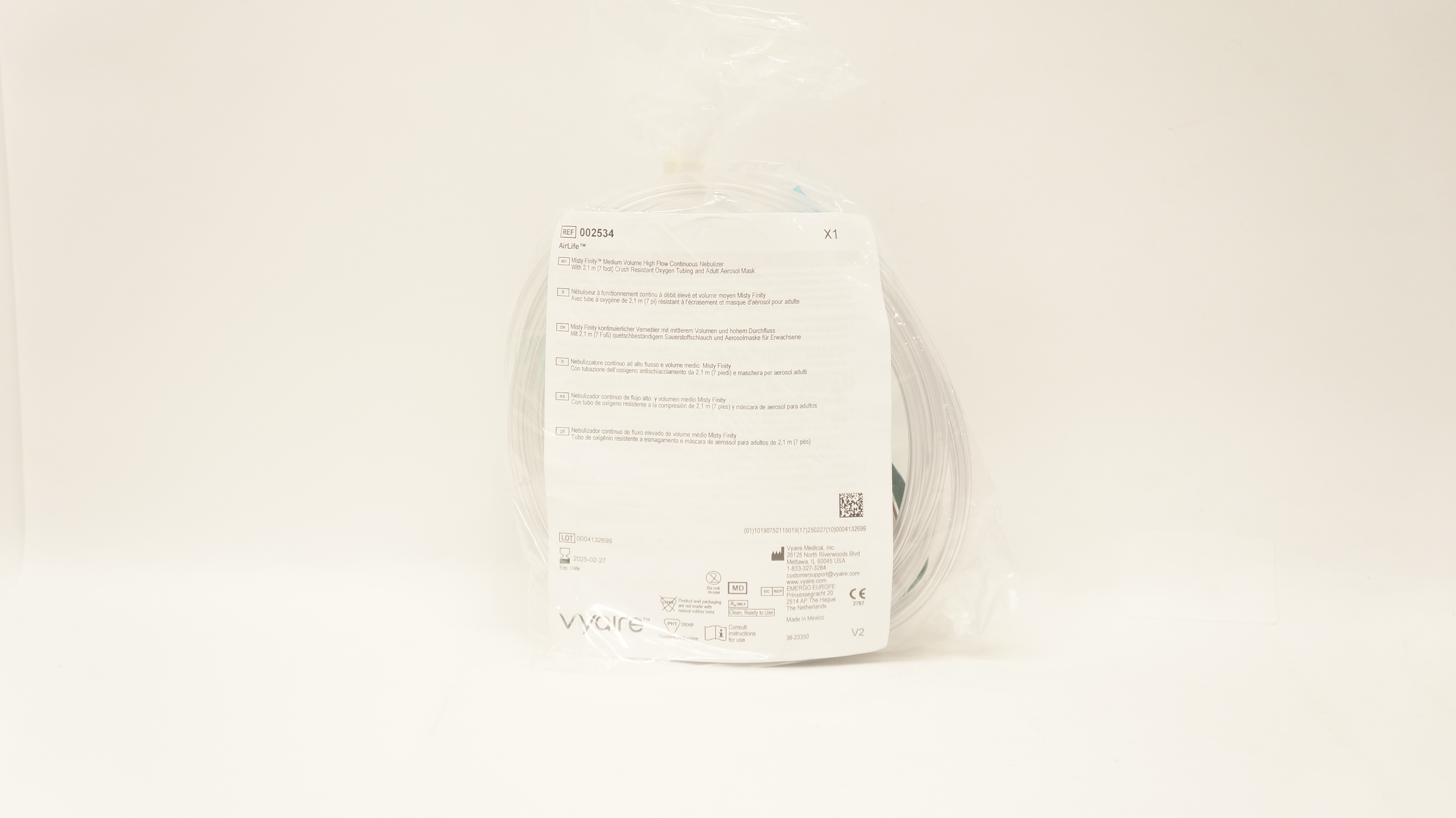 Vyaire 002534 AirLife Misty Finity Medium Volume High Flow Continuous Nebulizer