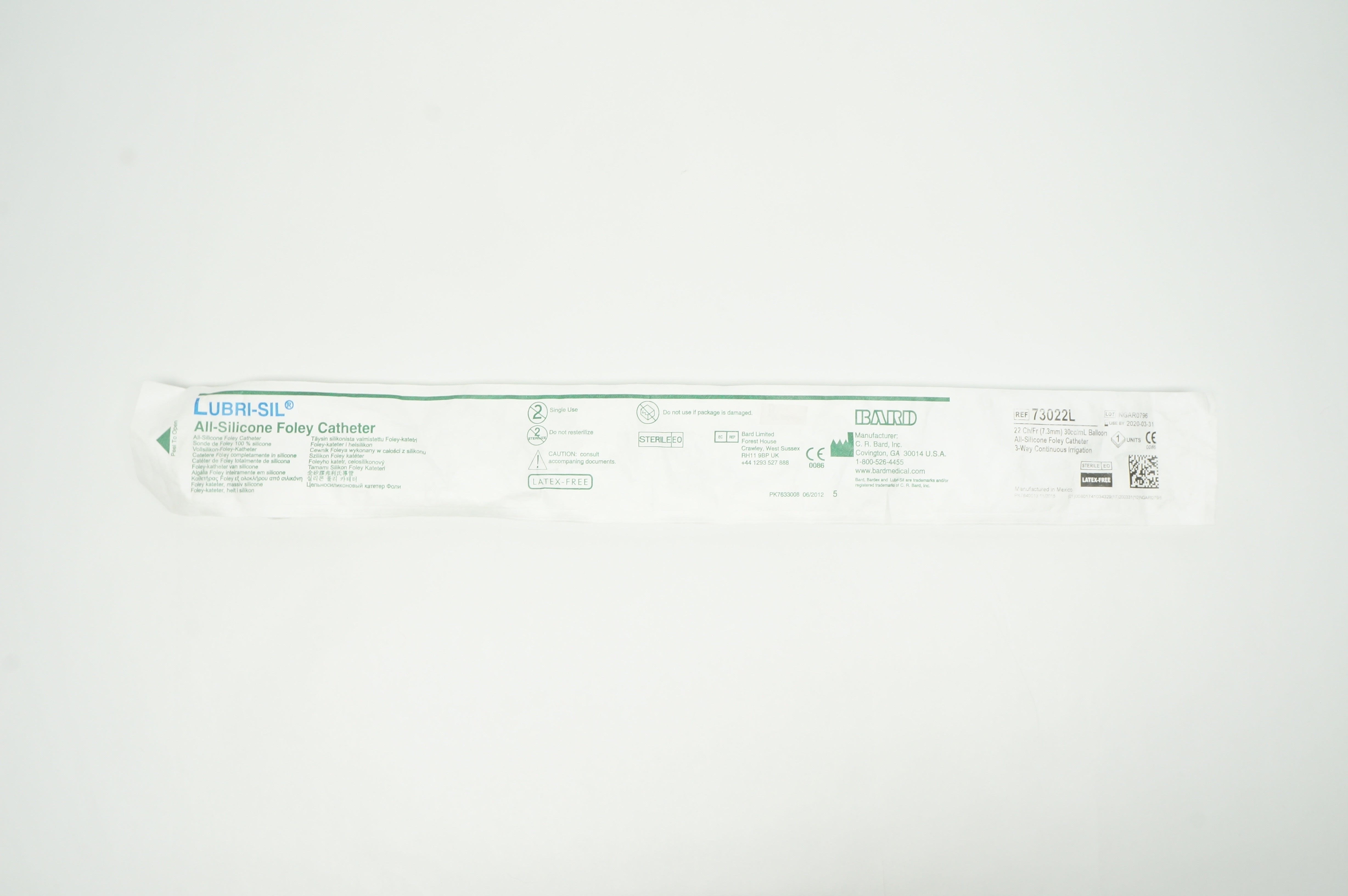 Bard 73022L Lubri-Sil All-Silicone Foley Cath. 22Fr. 30ml (x)