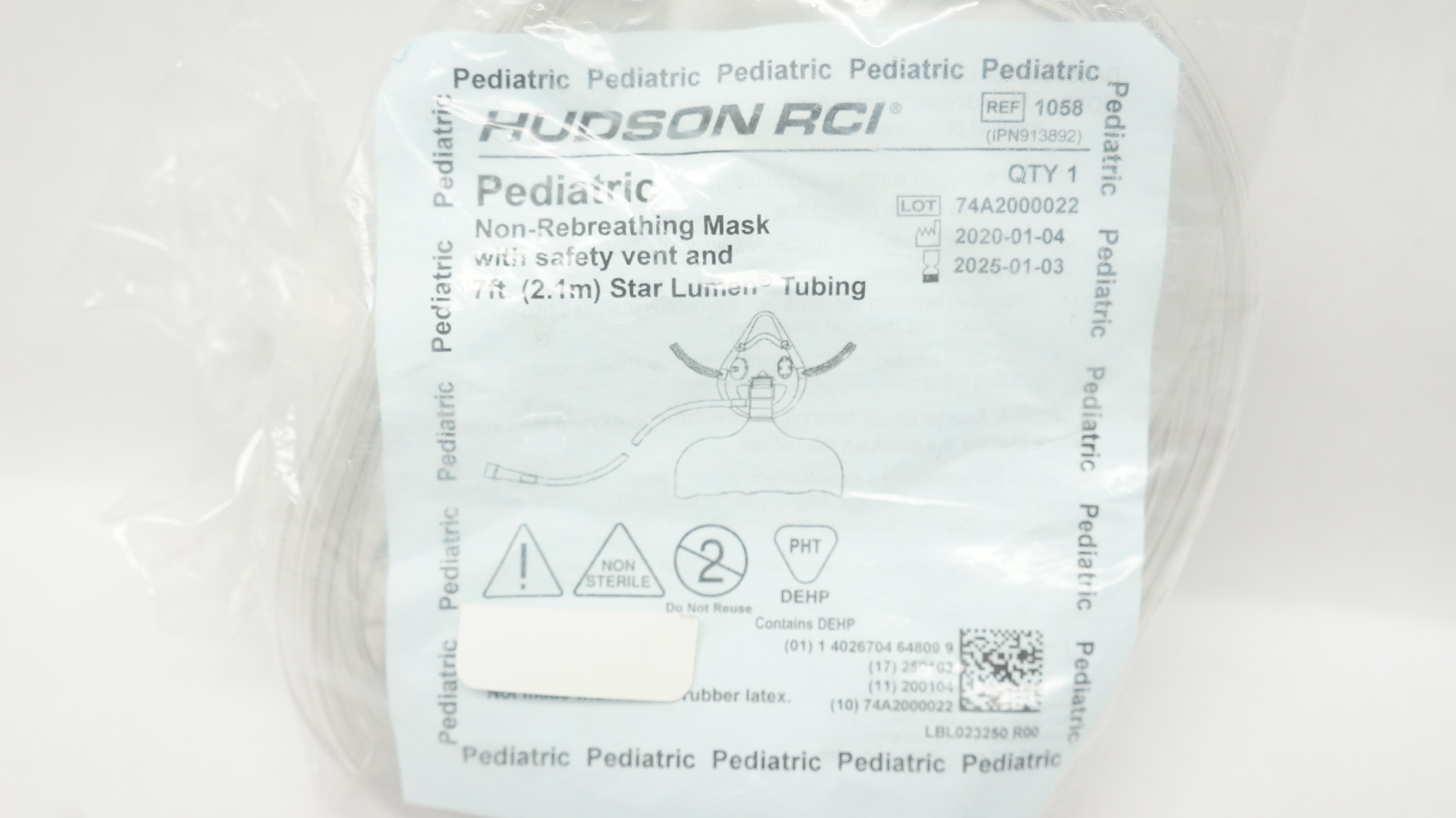 Hudson RCI 1058 Pediatric Non-Rebreathing Mask with Safety Vent 7Ft.