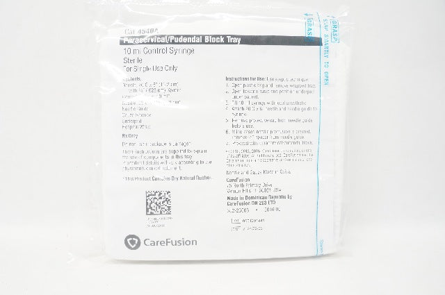 CareFusion 4540A Paracervical/Pudendal Block Tray 10ml Control Syringe