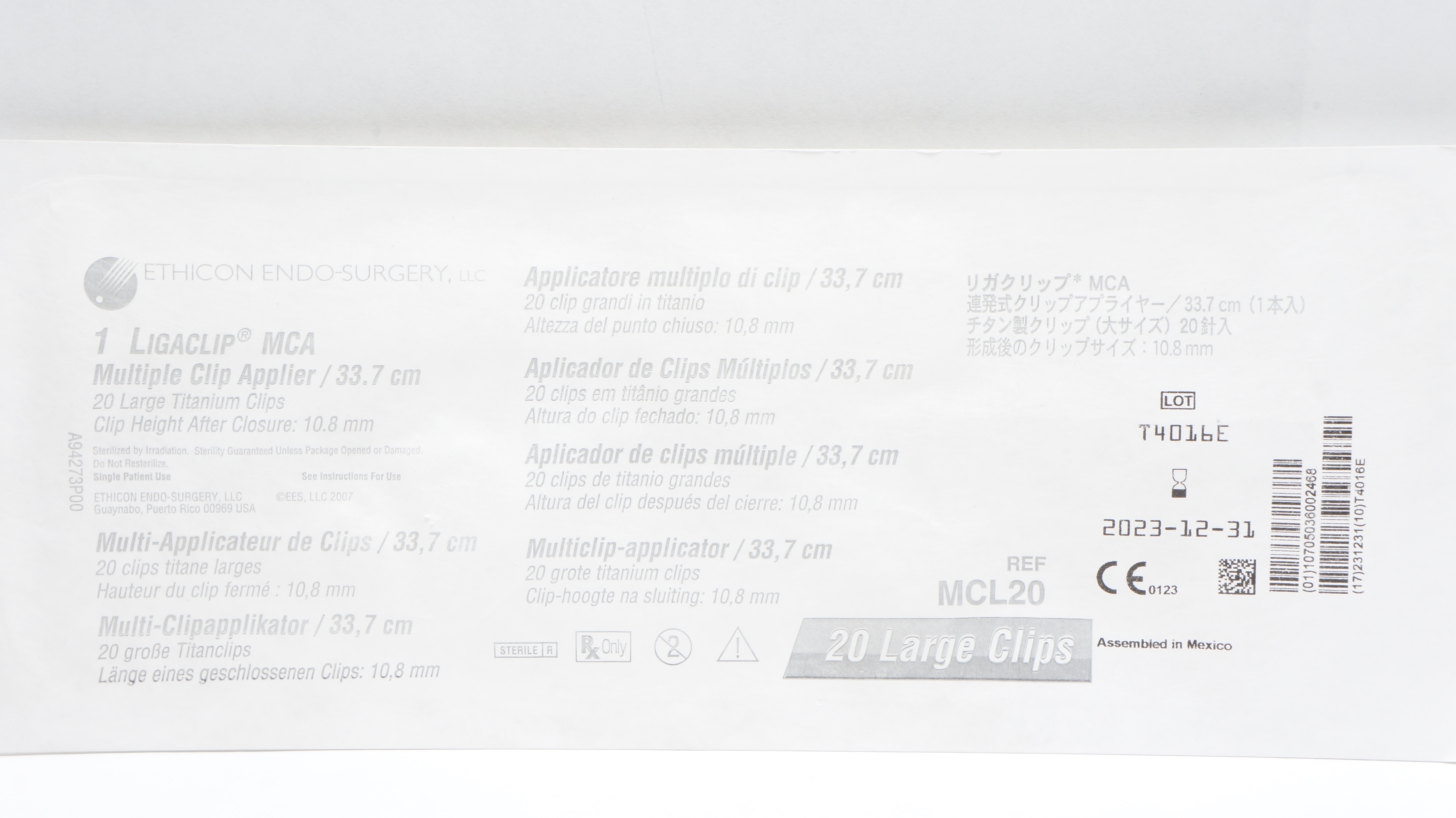Ethicon MCL20 Ligaclip Multiple Clip Applier 20 Large Clips 33.7cm x 10.8mm (x)