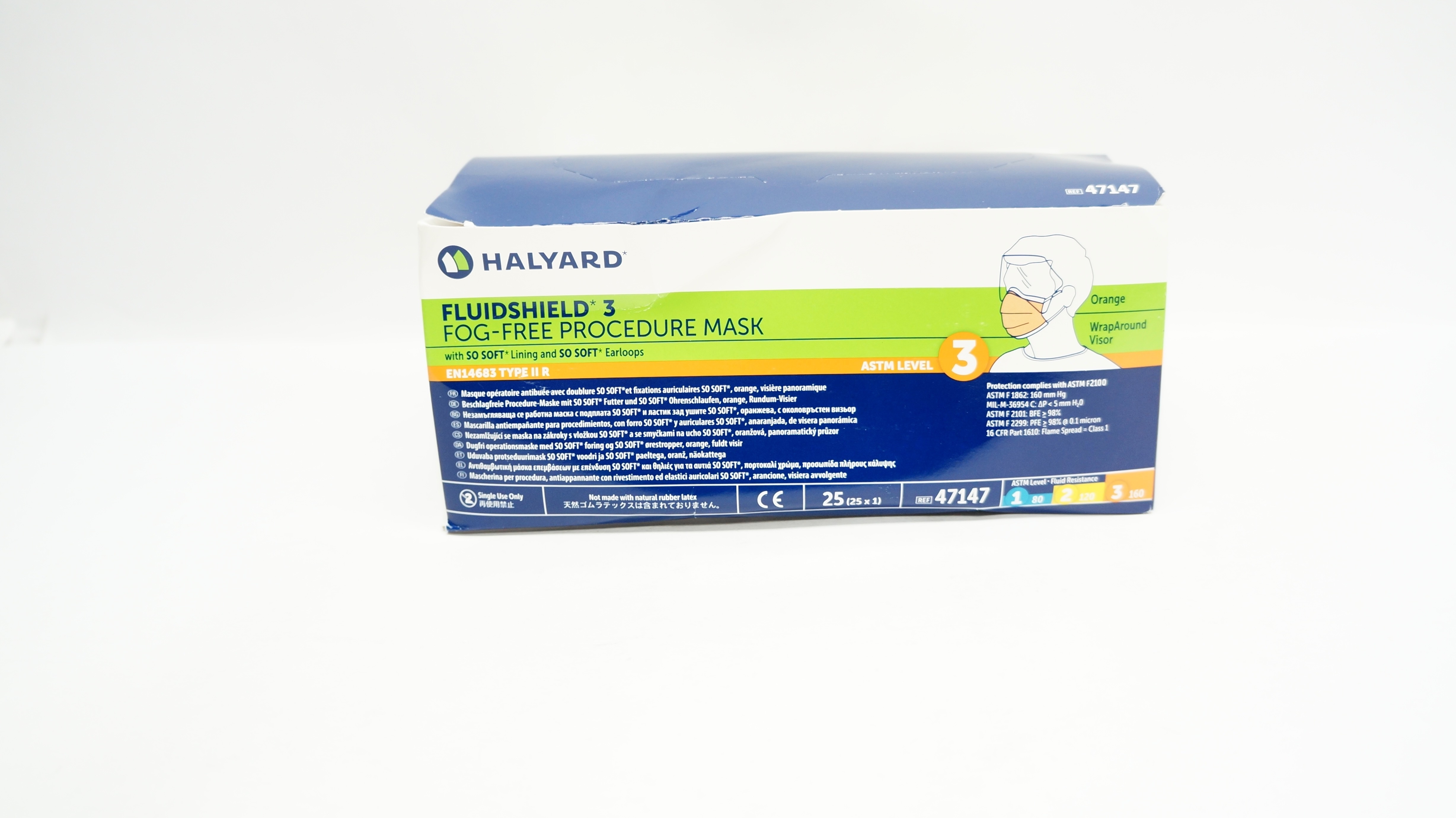 Halyard 47147 FLUIDSHIELD Level 3 Fog-Free Procedure Mask - Box of 25