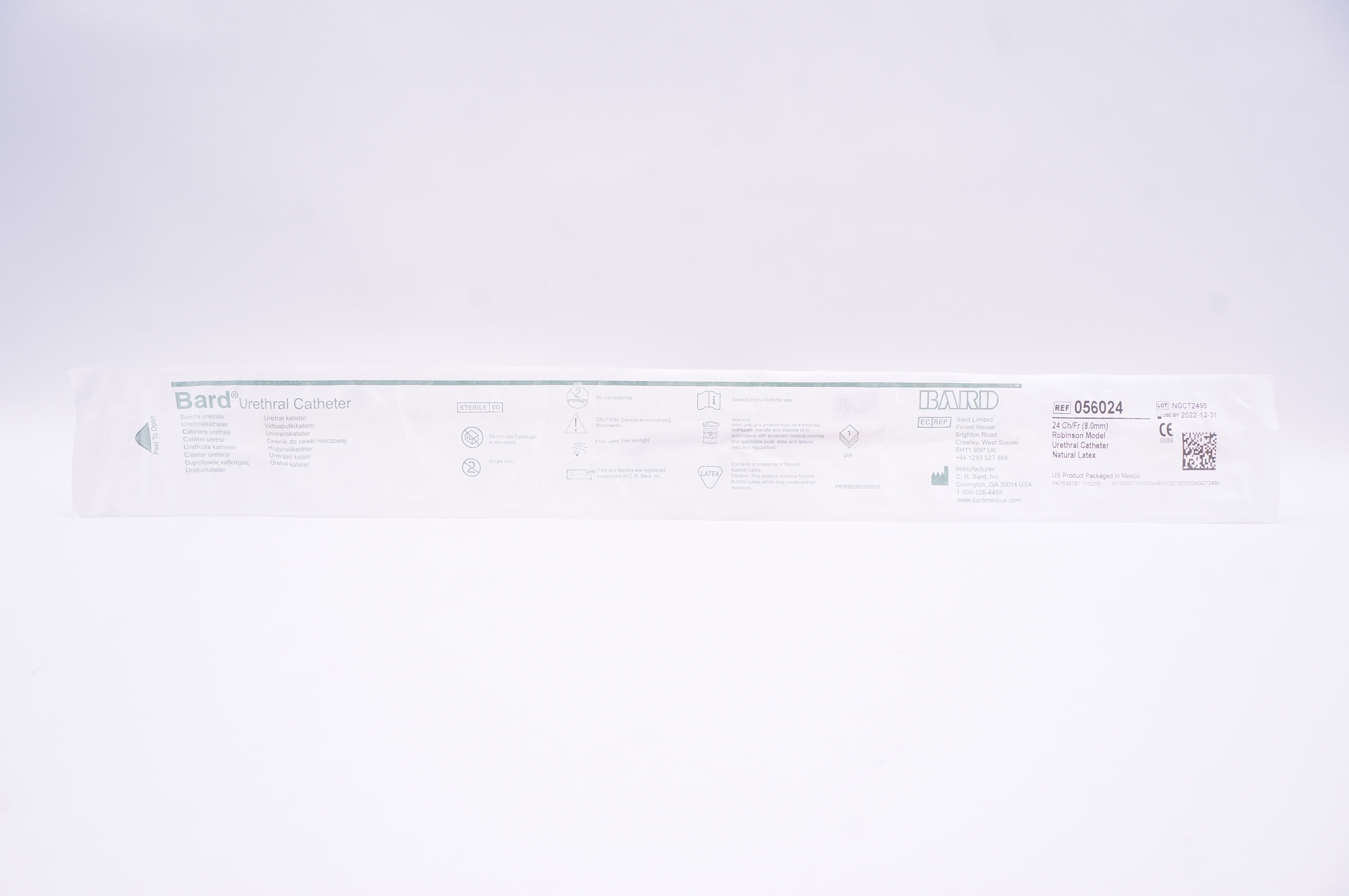 Bard 056024 Urethral Catheter 24Fr Robinson Model