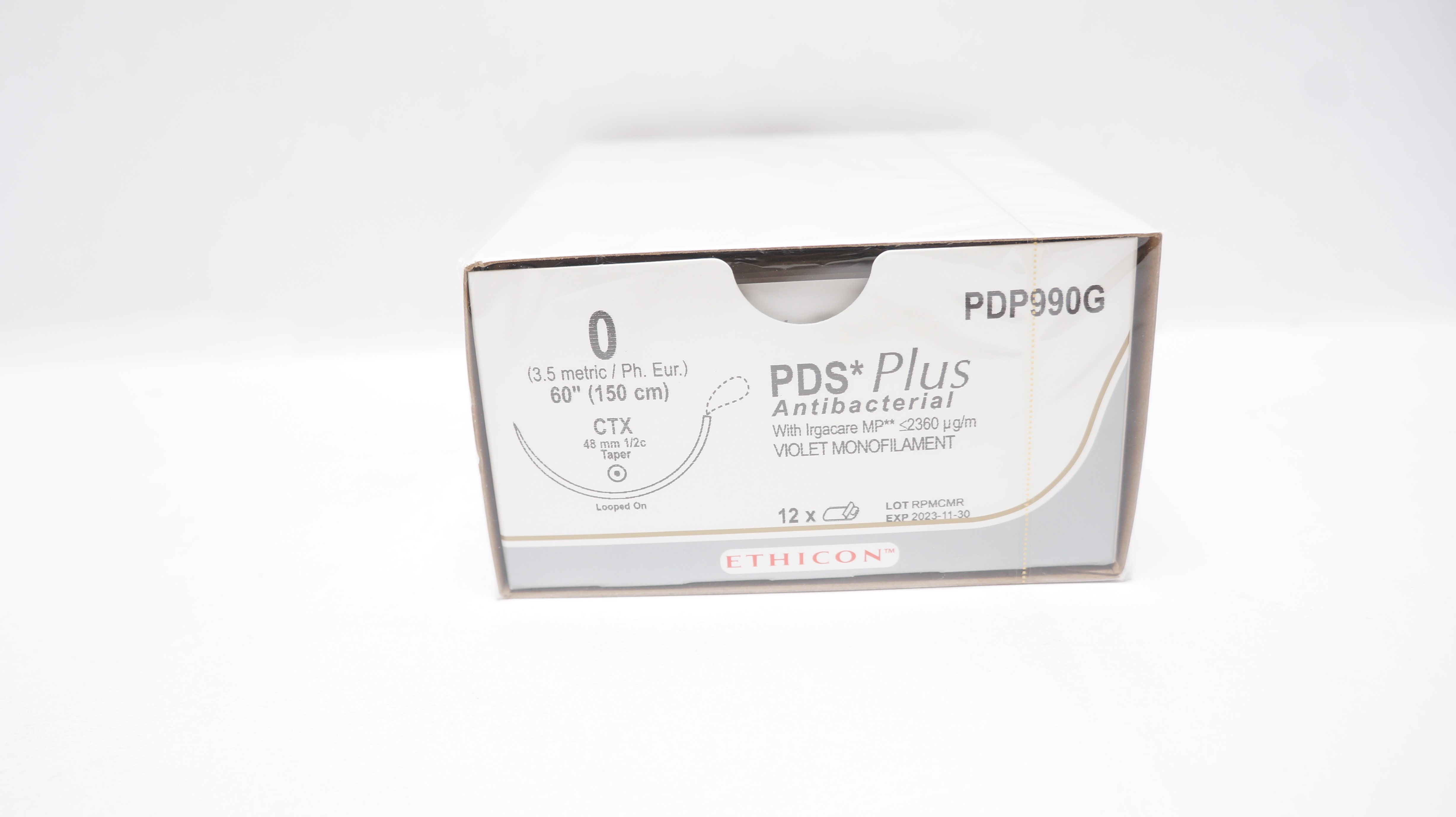 Ethicon PDP990G 0 PDS Plus Stre CTX 48mm 1/2c Taper 60inch - Box of 12