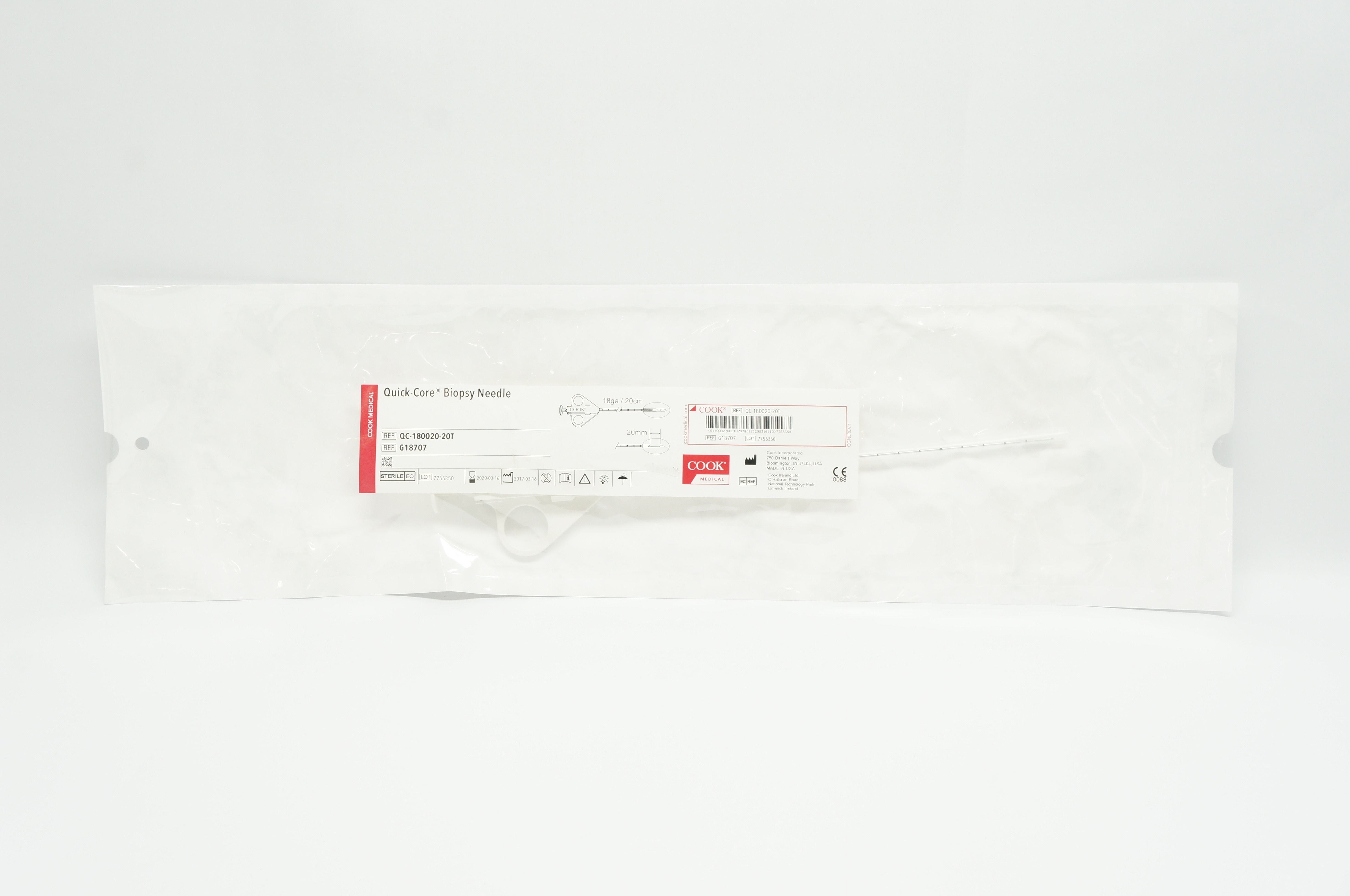 Cook Medical G18707 Quick-Core Biopsy Ndle. 18ga x 20mm x 20cm (x)