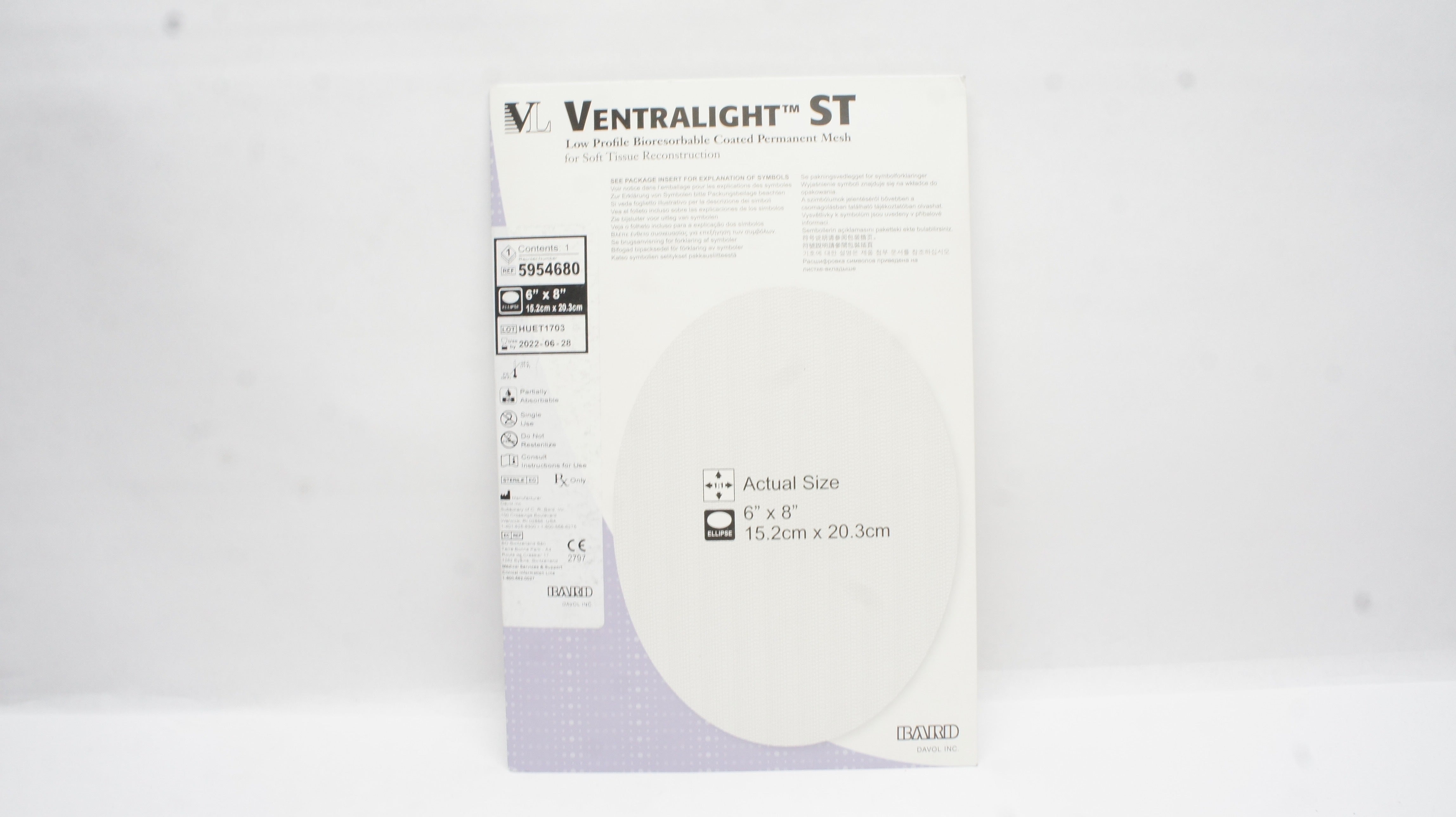 Bard 5954680 Ventralight ST Bioresorbable Coated Permanent Mesh 6 x 8inch (x)