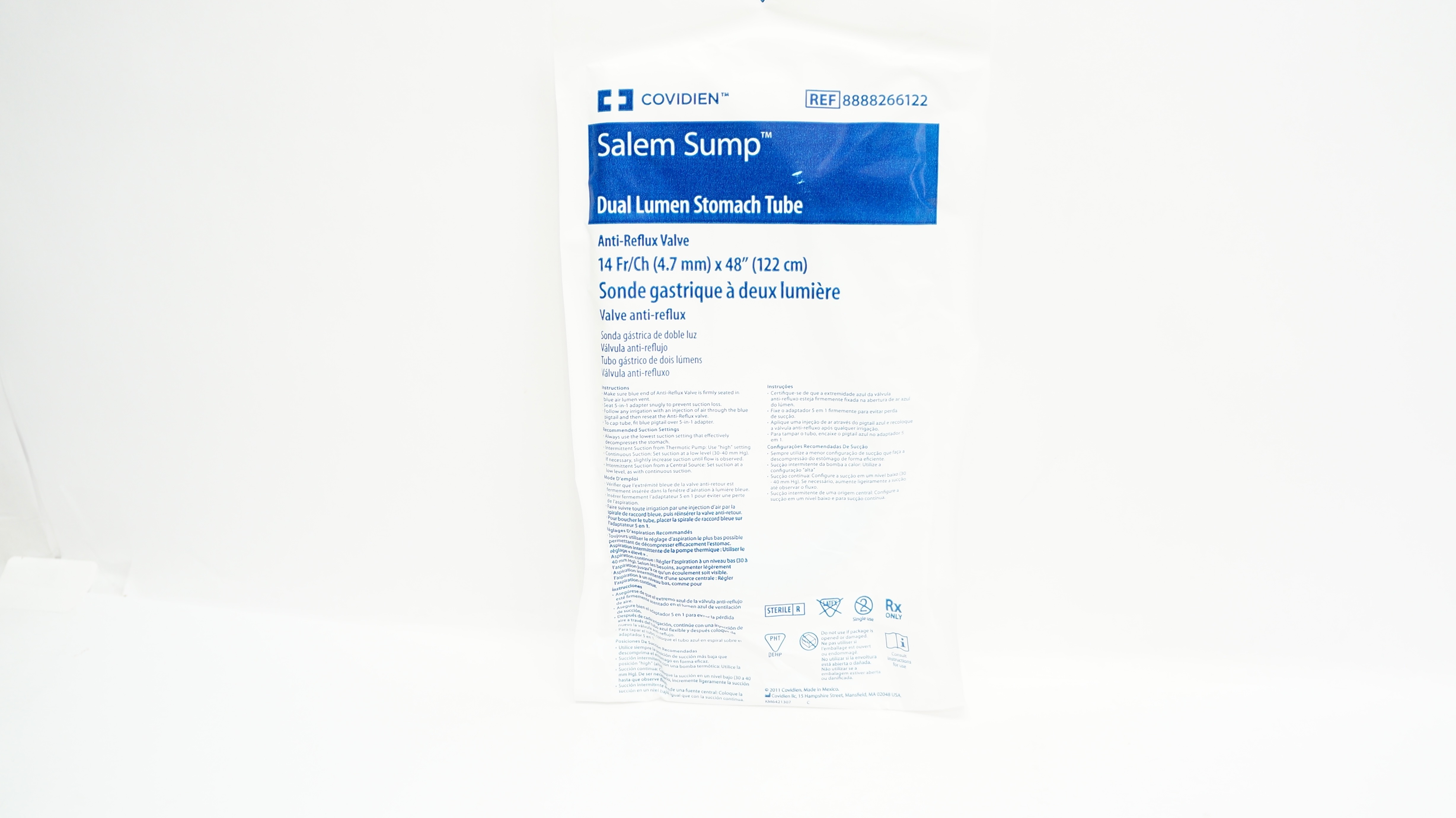 Covidien 8888266122 Salem Sump Dual Lumen Stomach Tube 14Fr/Ch x 48 inch