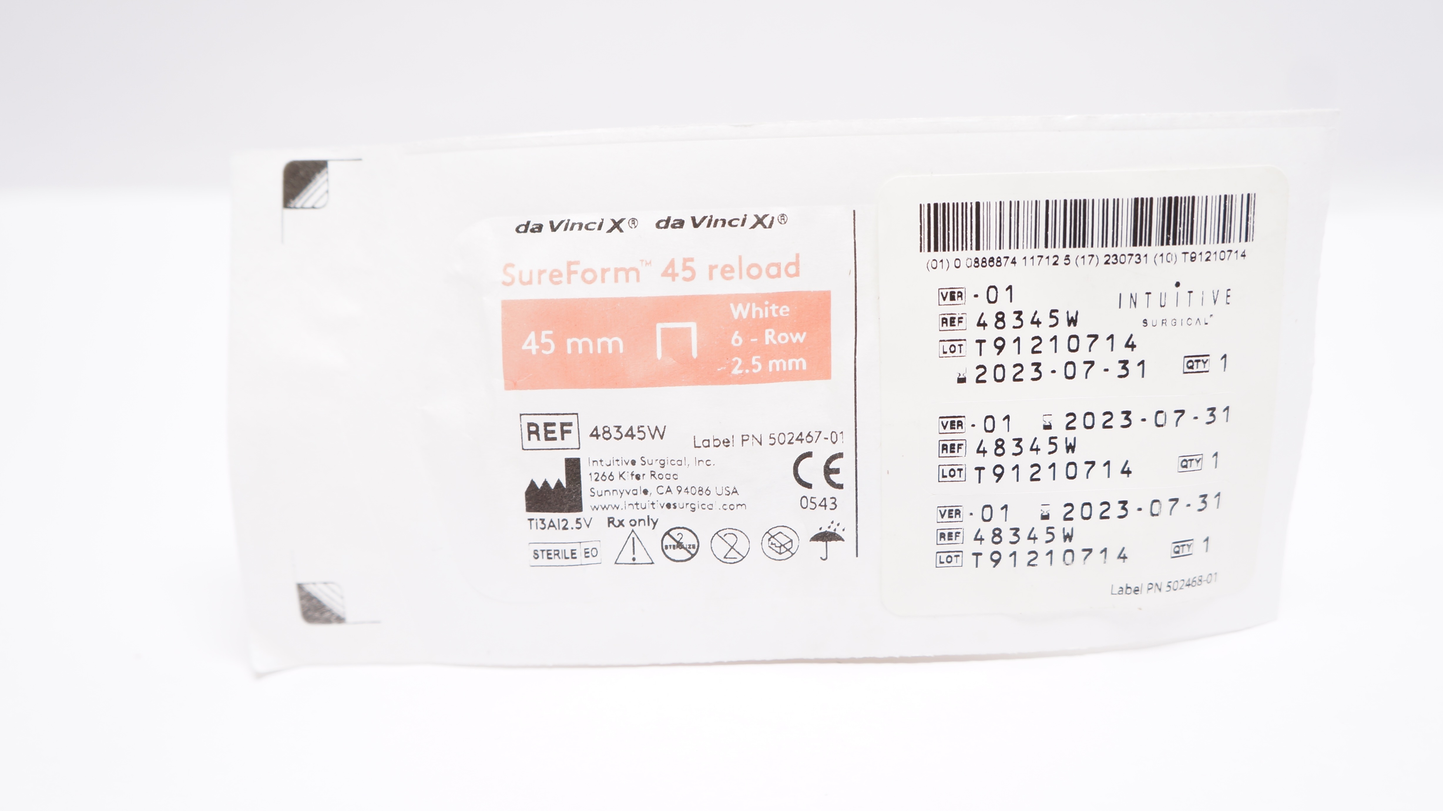 Intuitive Surgical 48345W Da Vinci Xi SureForm 45mm Reload 6-Row White 2.5mm (x)