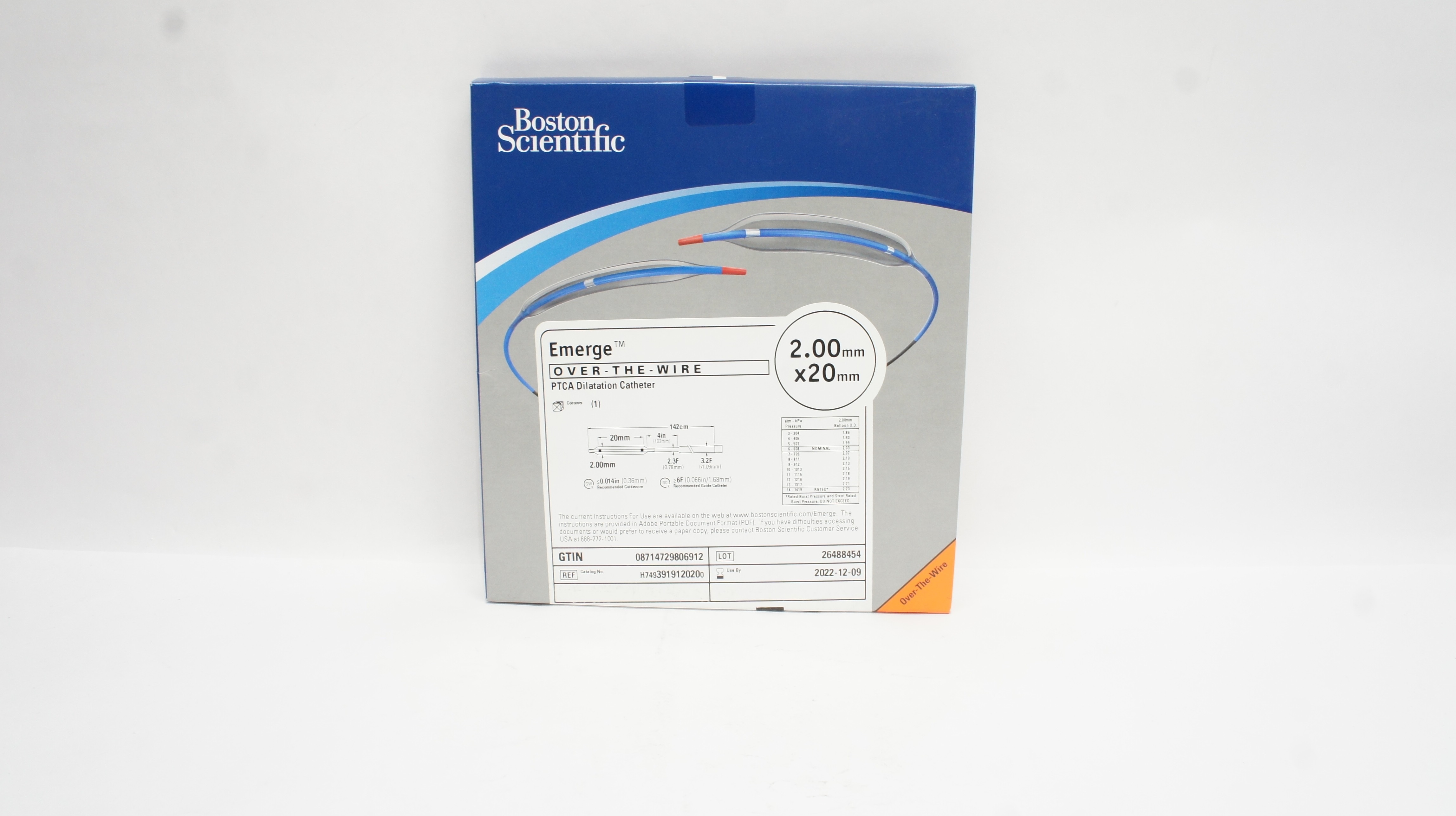 Boston Scientific H7493919120200 Emerge PTCA Dilatation Cath. 2.00mm x 20mm (x)