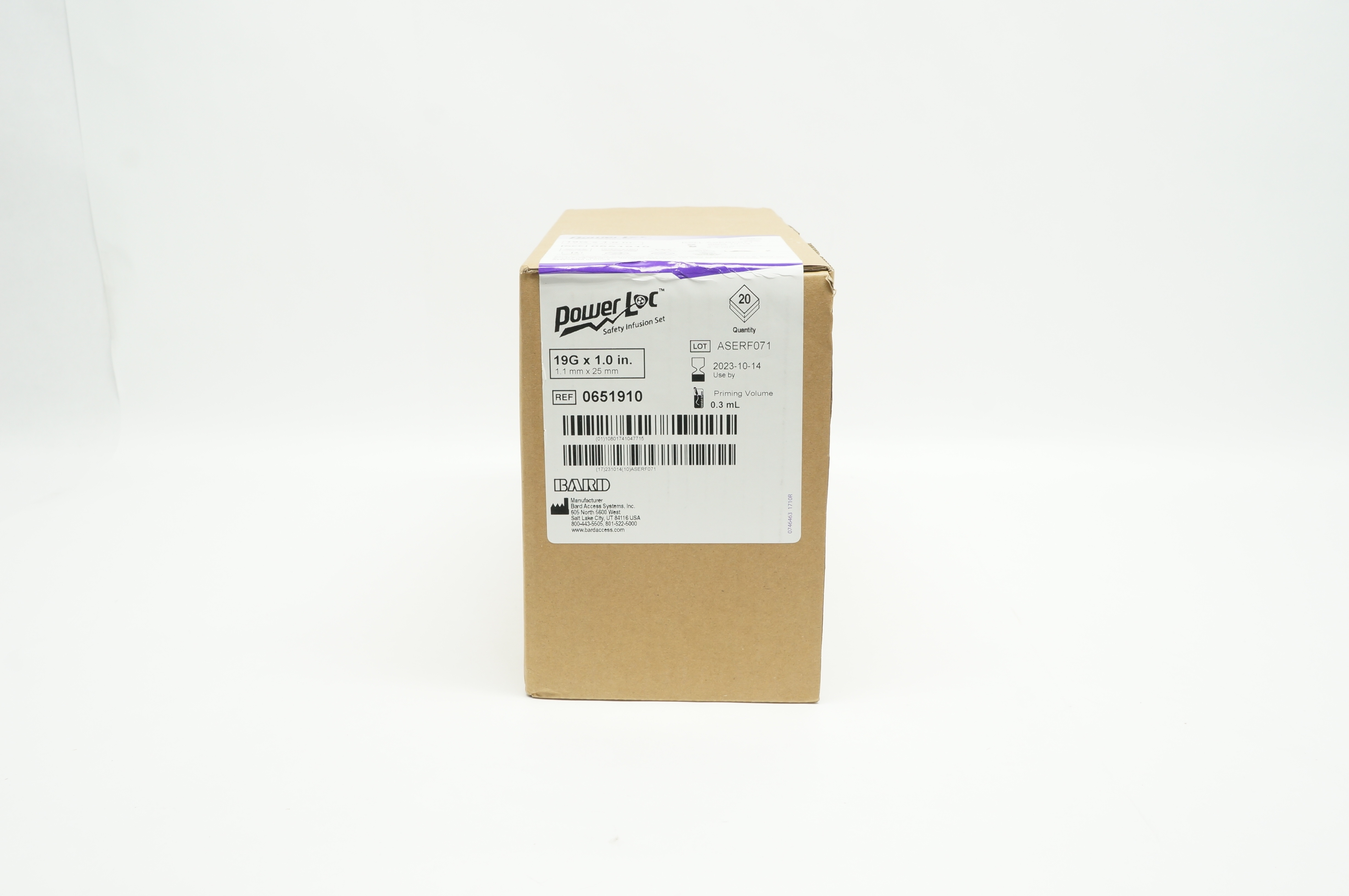 Bard 0651910 PowerLoc Safety Infusion Set 19G x 1.0inch - Box of 20