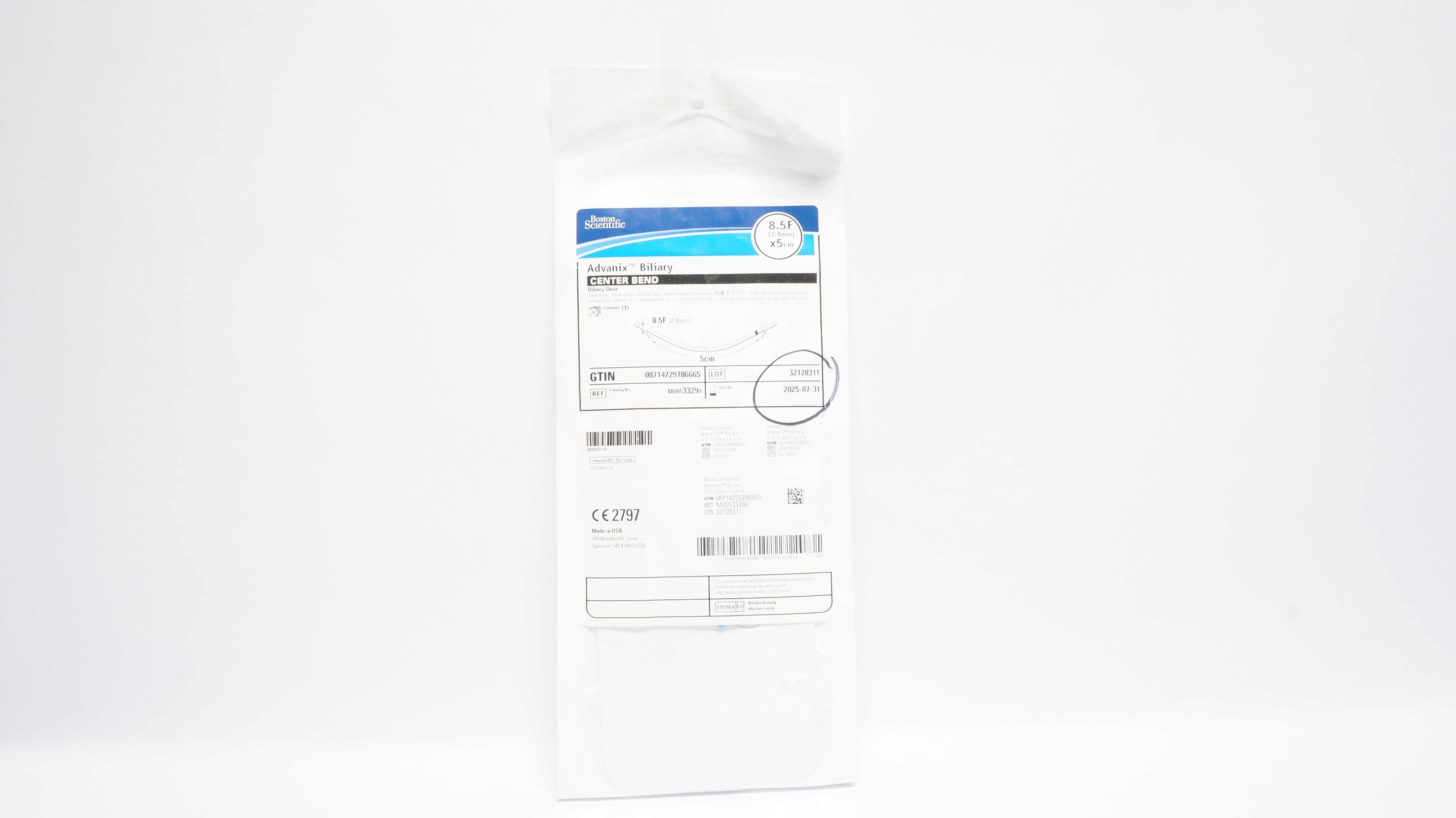 Boston Scientific 3329 Advanix Center Bend Biliary Stnt. 8.5F x 5cm (x)