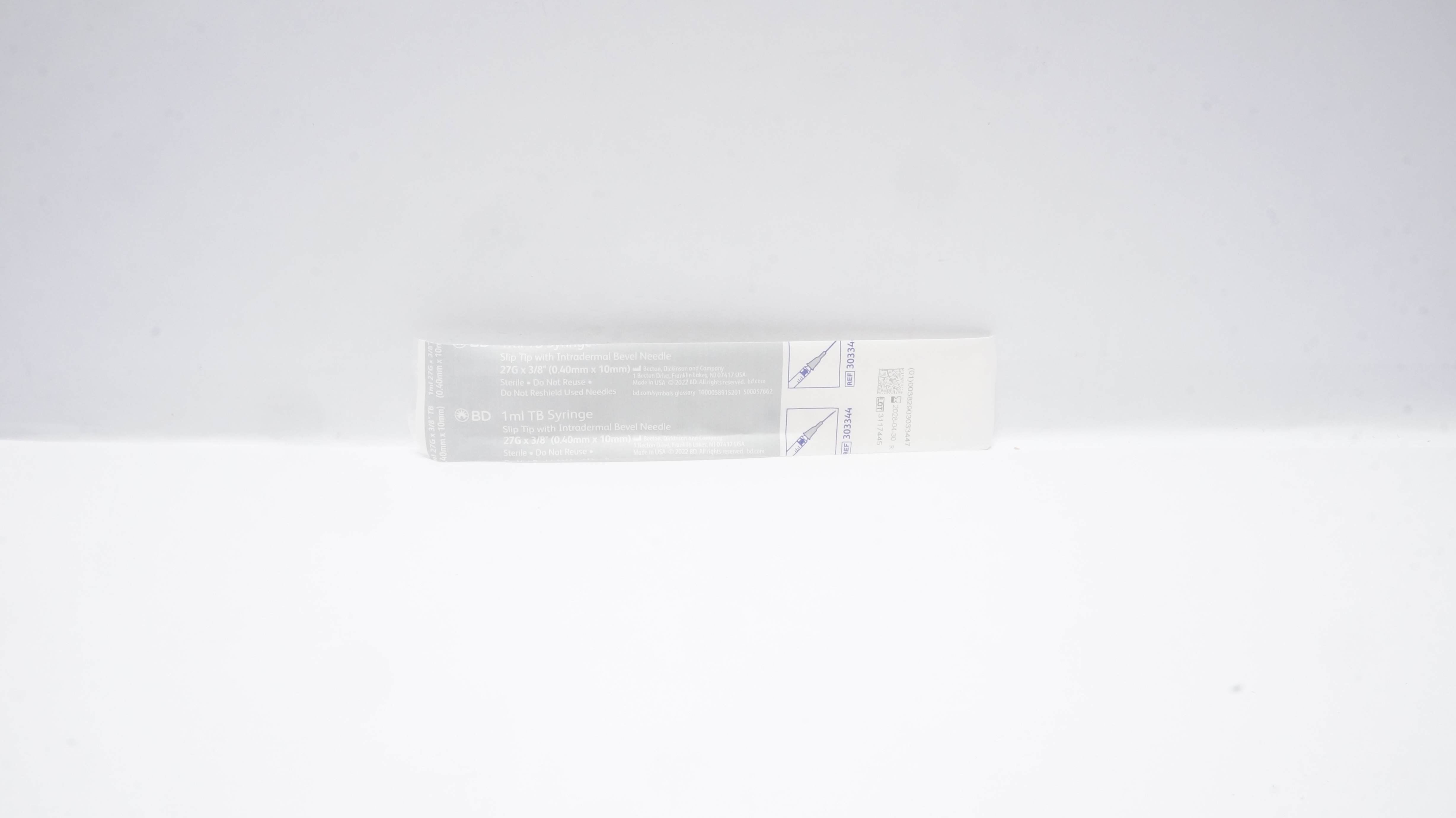 BD 303344 1mL TB Syringe Slip Tip w/Bevel Ndle.  27G x 3/8inch