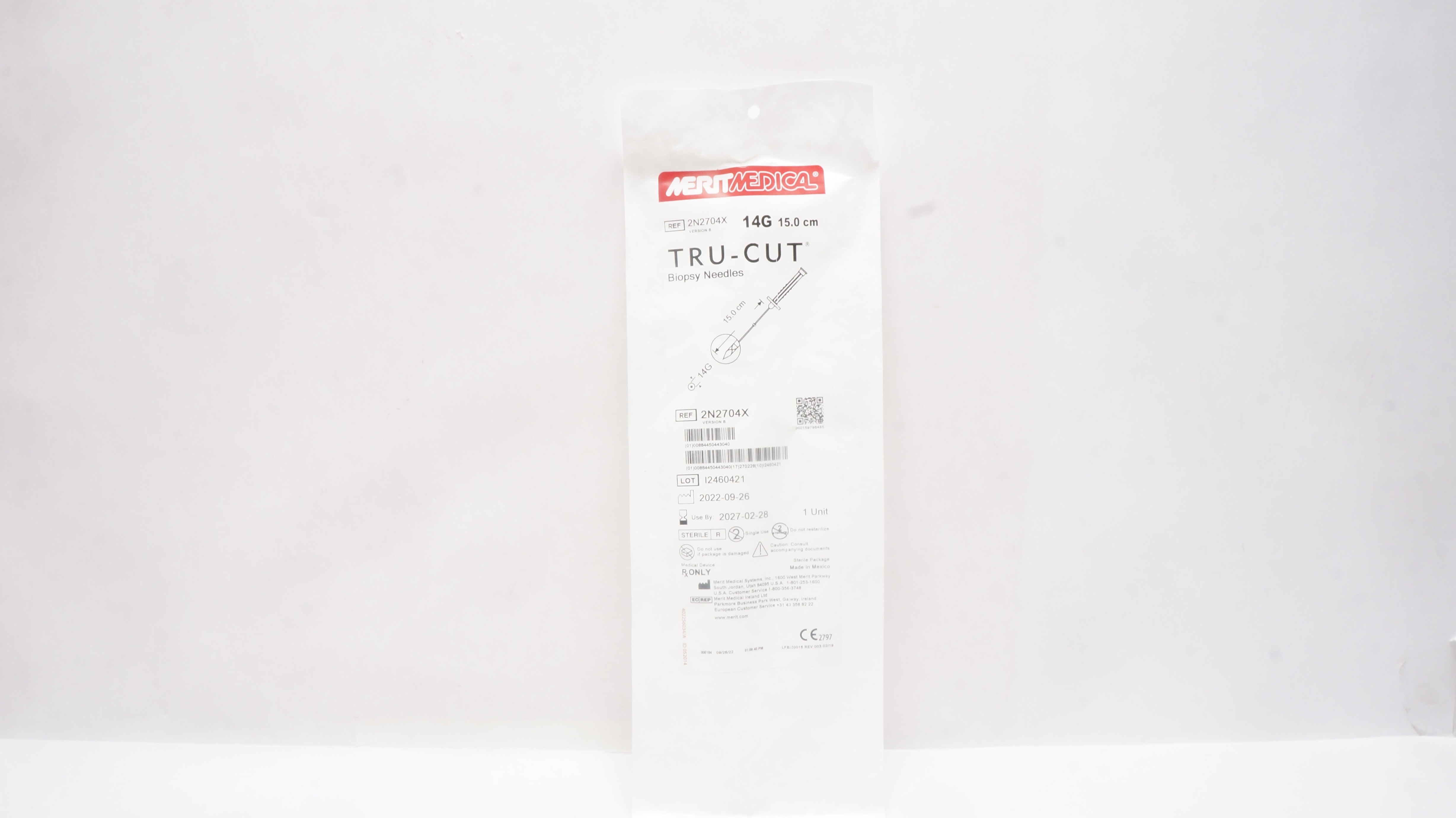 Merit Medical 2N2704X Tru-Cut Biopsy Ndles. 14G x 15cm