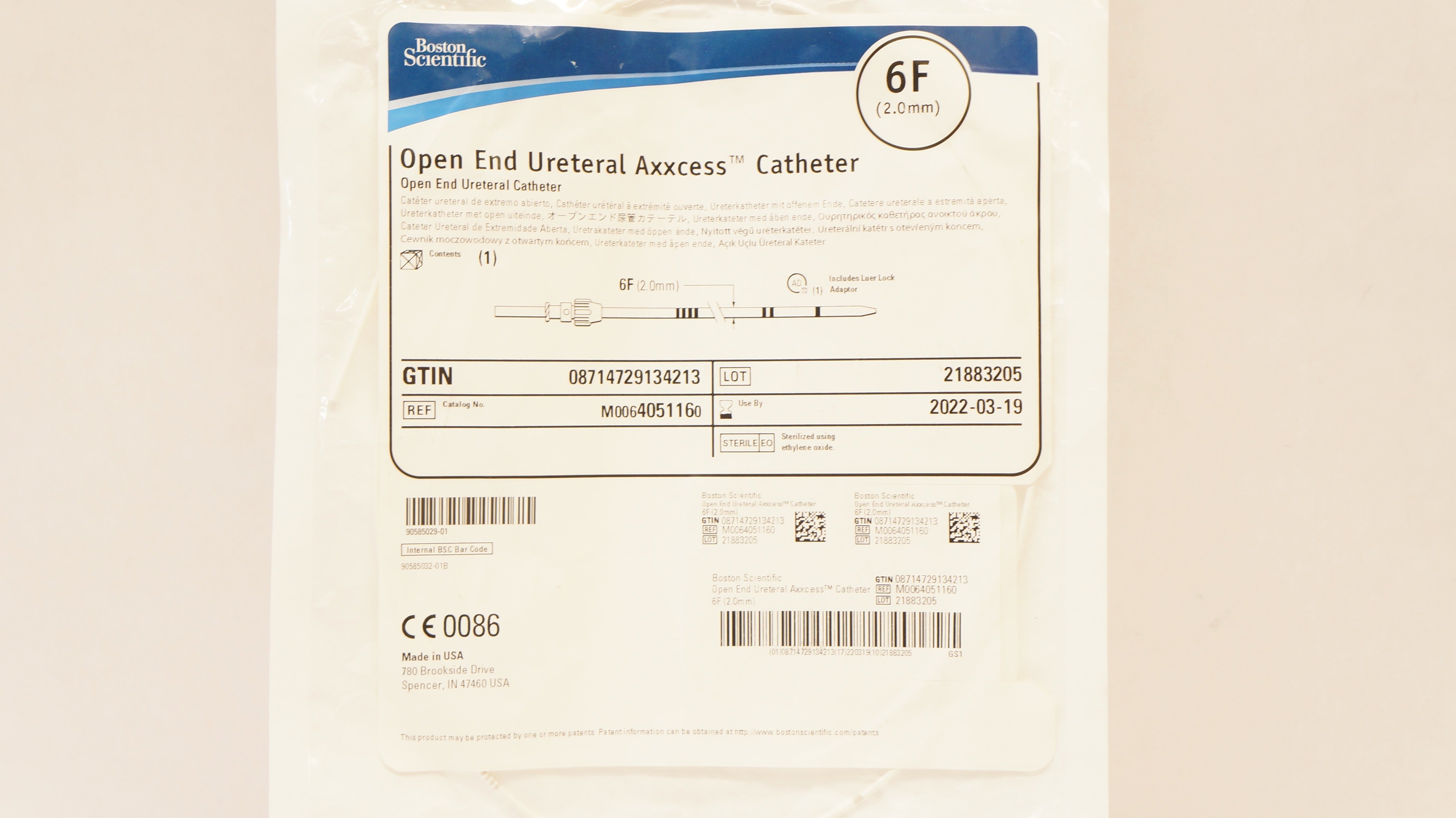 Boston Scientific M0064051160 Axxcess Open End Ureteral Cath. 6F (x)