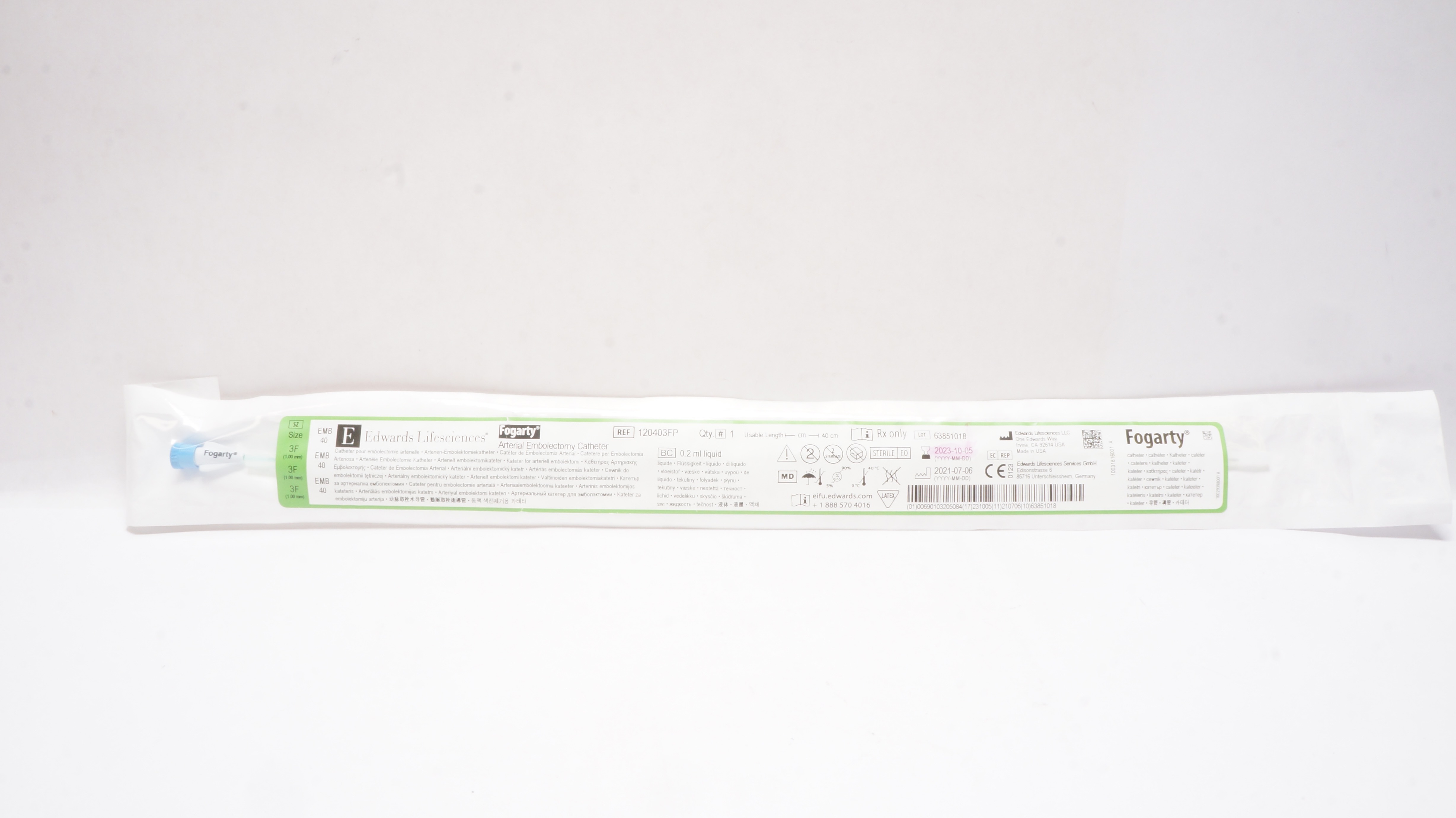 Edwards Lifesciences 120403FP Fogarty Arterial Embolectomy Cath. 3F x 40cm (x)