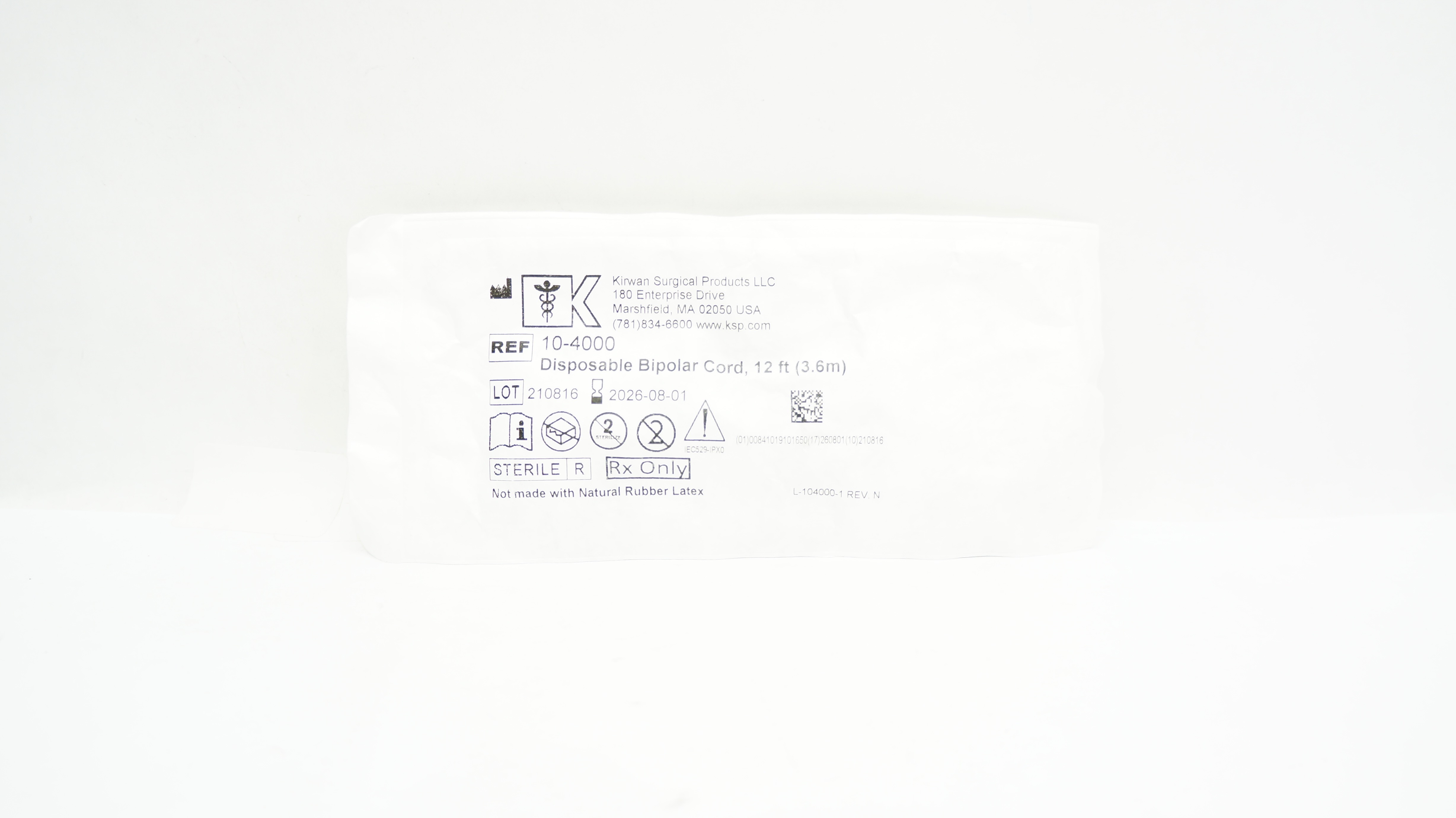 Kirwan Surgical 10-4000 Disposable Bipolar Cord 12ft.
