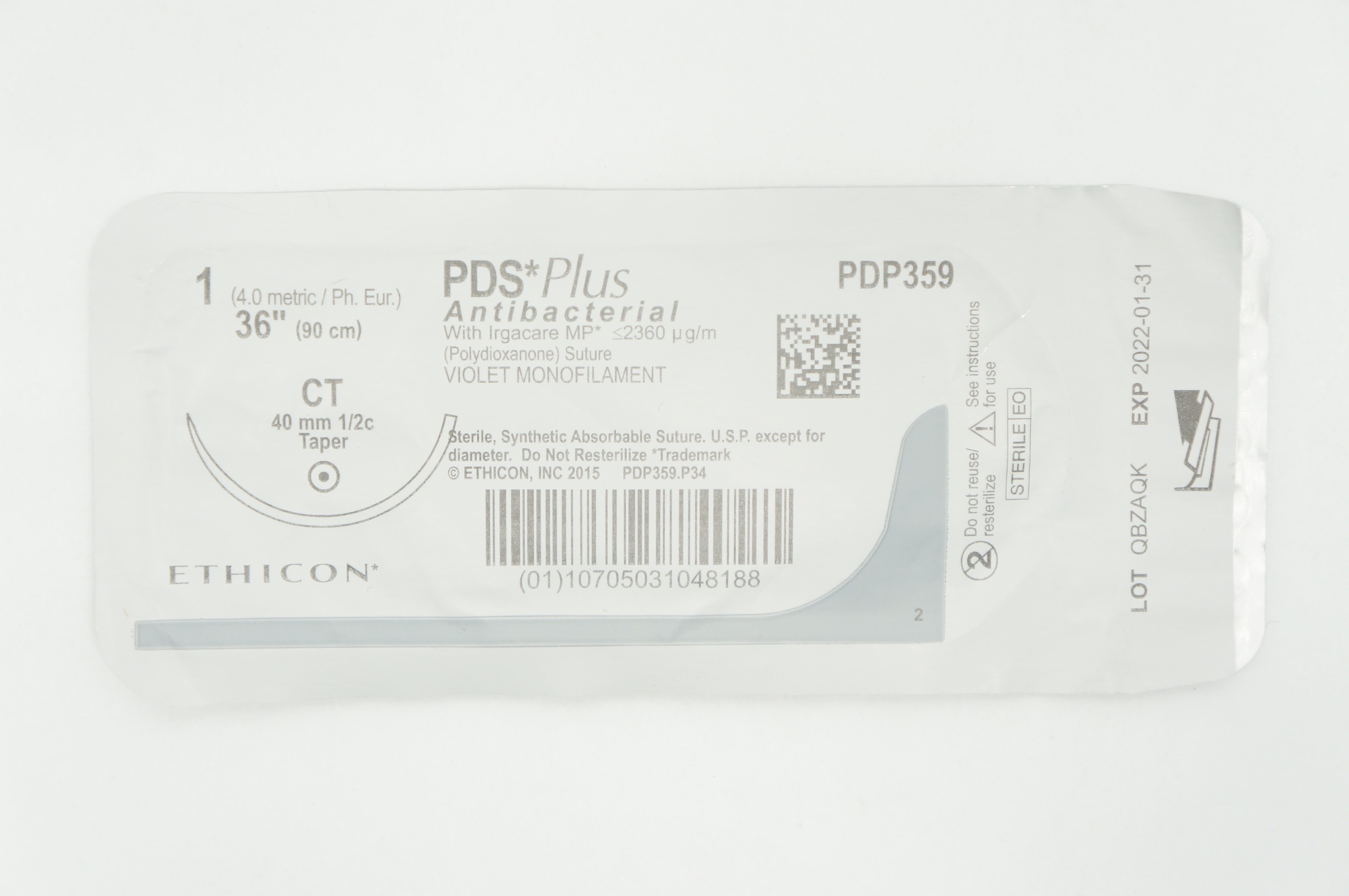 Ethicon PDP359 1 PDS Plus, CT, 40mm 1/2c Taper, 36inch