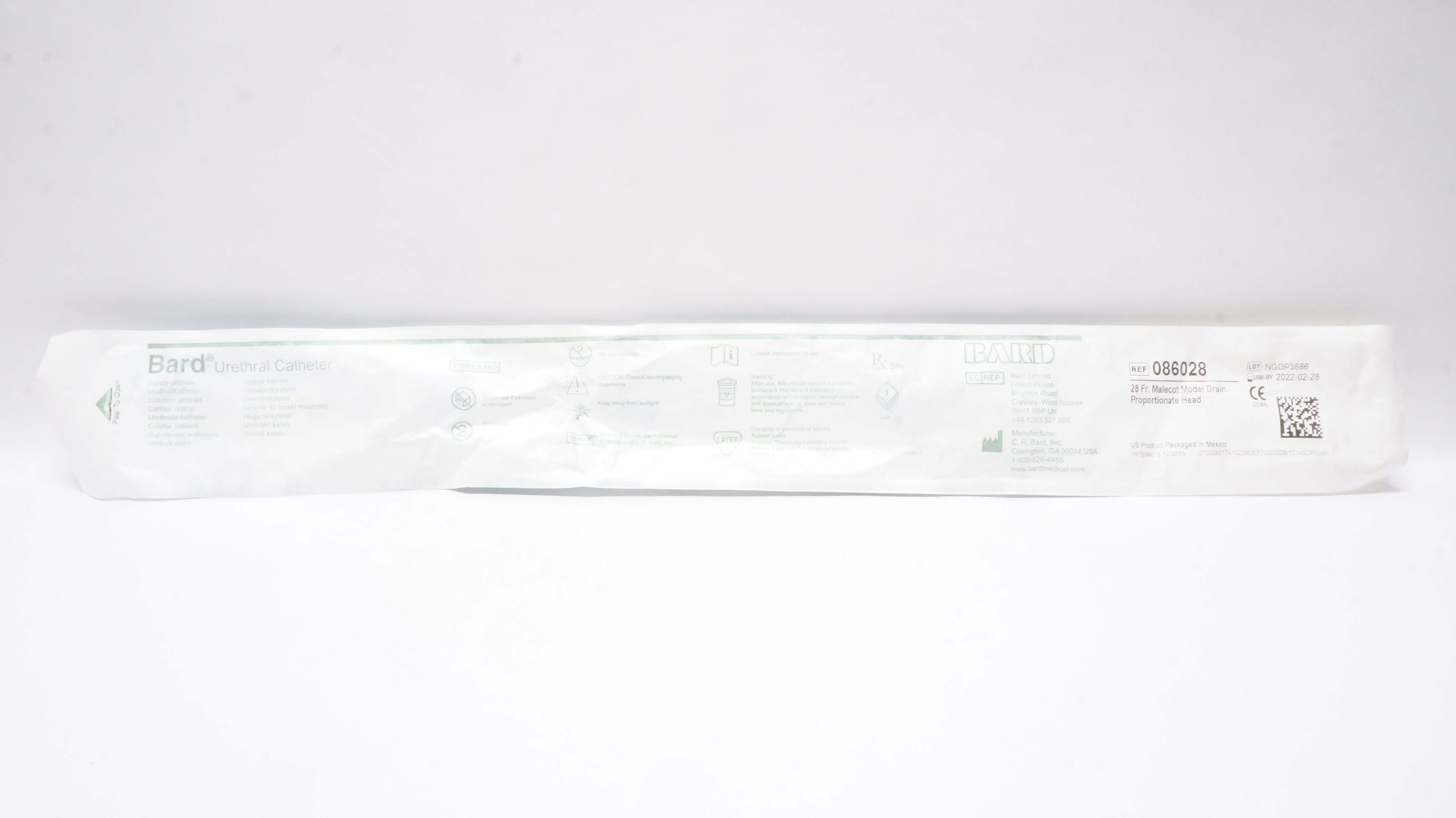 Bard 086028 Urethral Cath. 28Fr Malecot Model Drain, Proportionate Head (x)