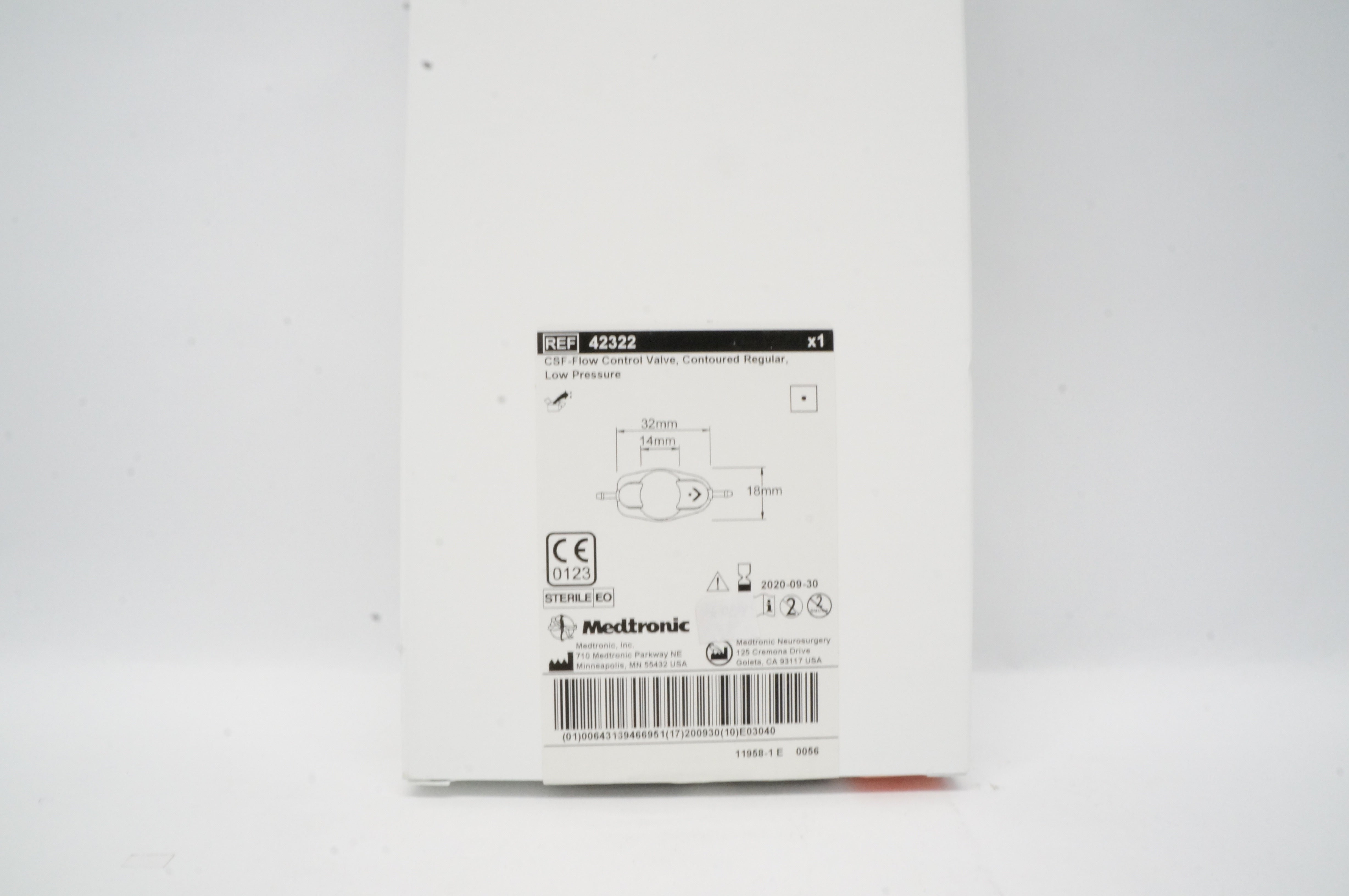 Medtronic 42322 CSF-Flow Control Valve,Contoured Regular 32 x 14 x 18mm