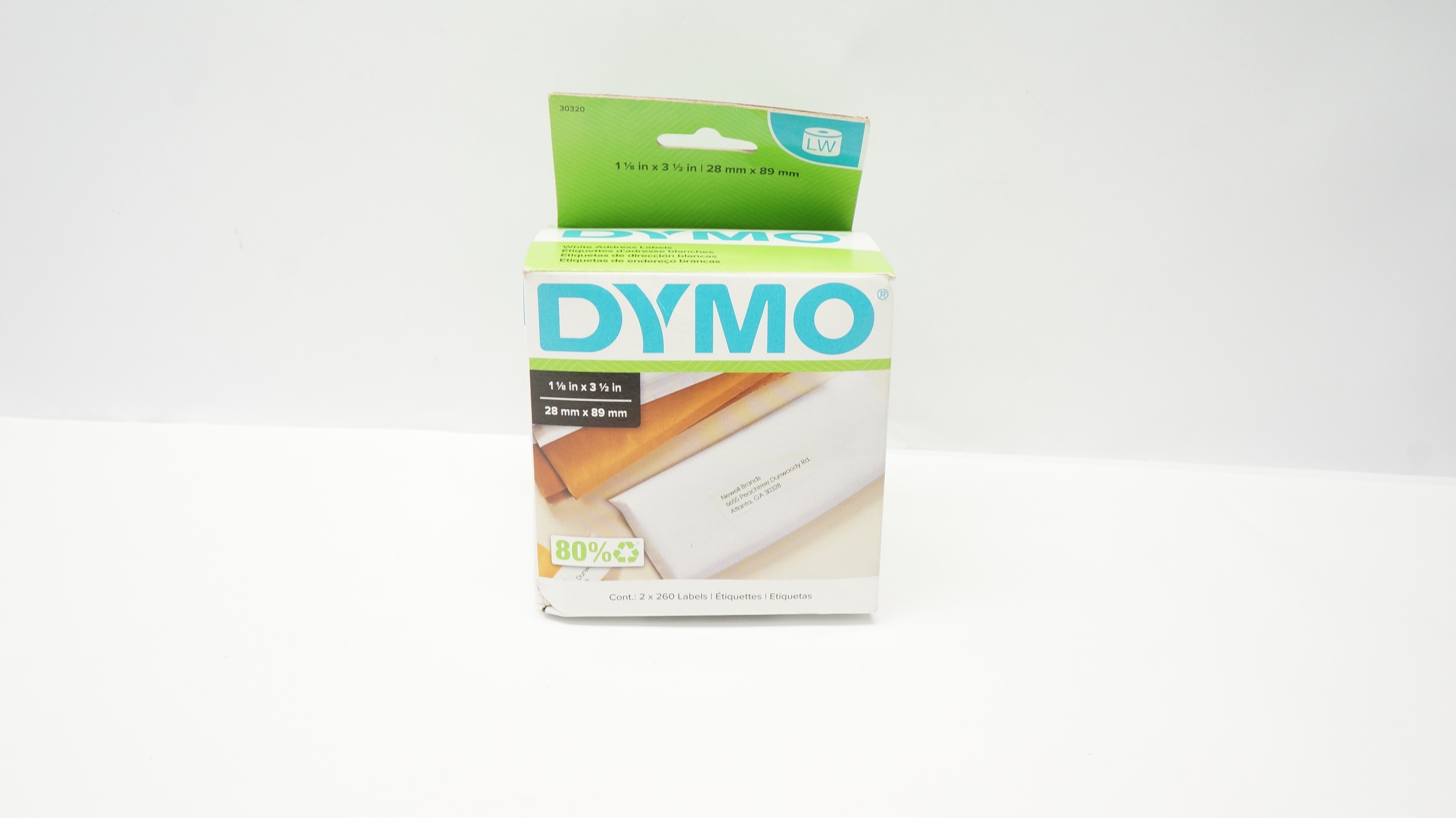 Dymo 30320 White Address Labels 2 x 260, 1 1/8in x 3 1/2In 80% - Box of 1