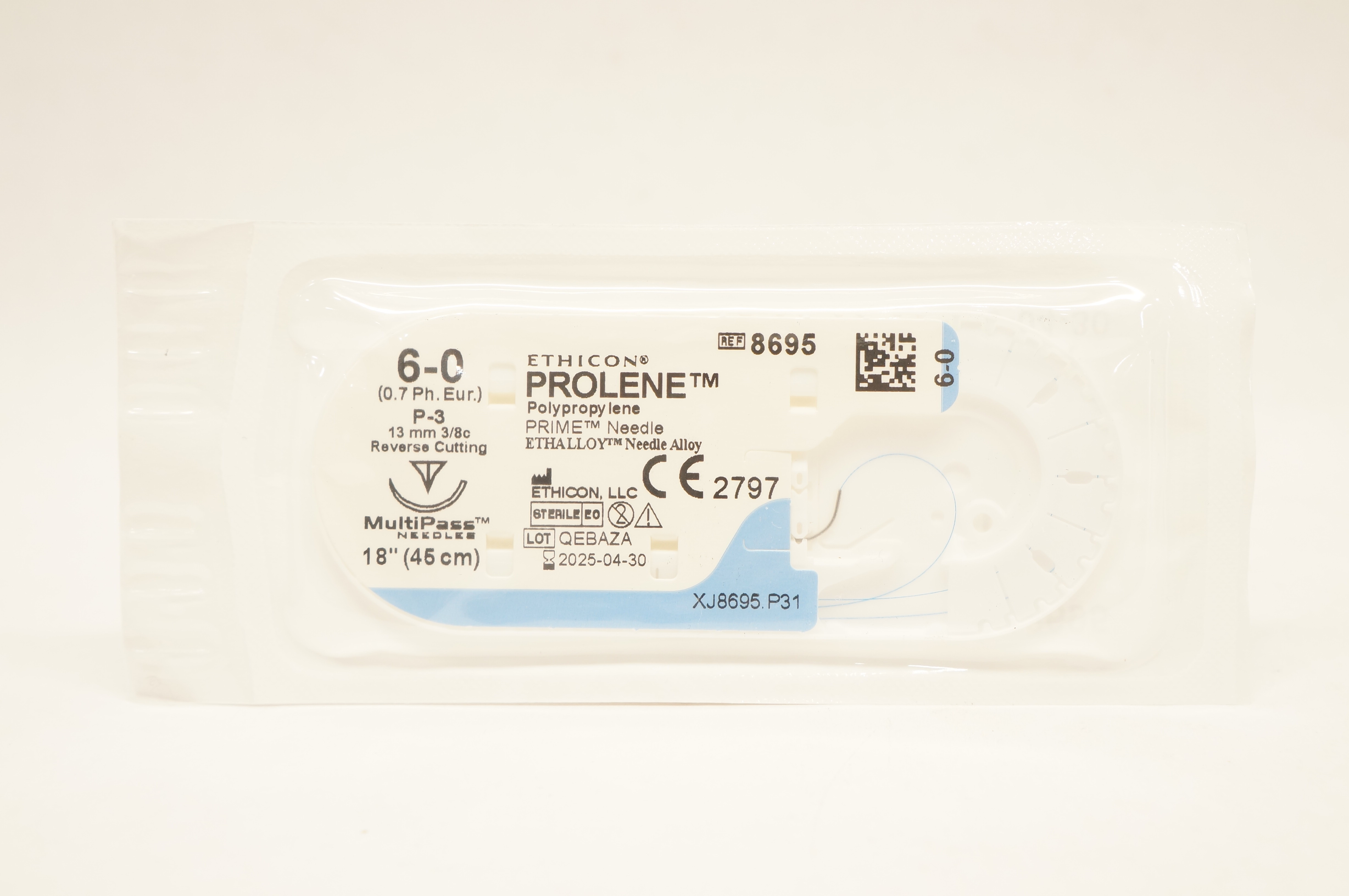 Ethicon 8695 6-0 PROLENE P-3 13mm 3/8c Reverse Cutting 18 inch