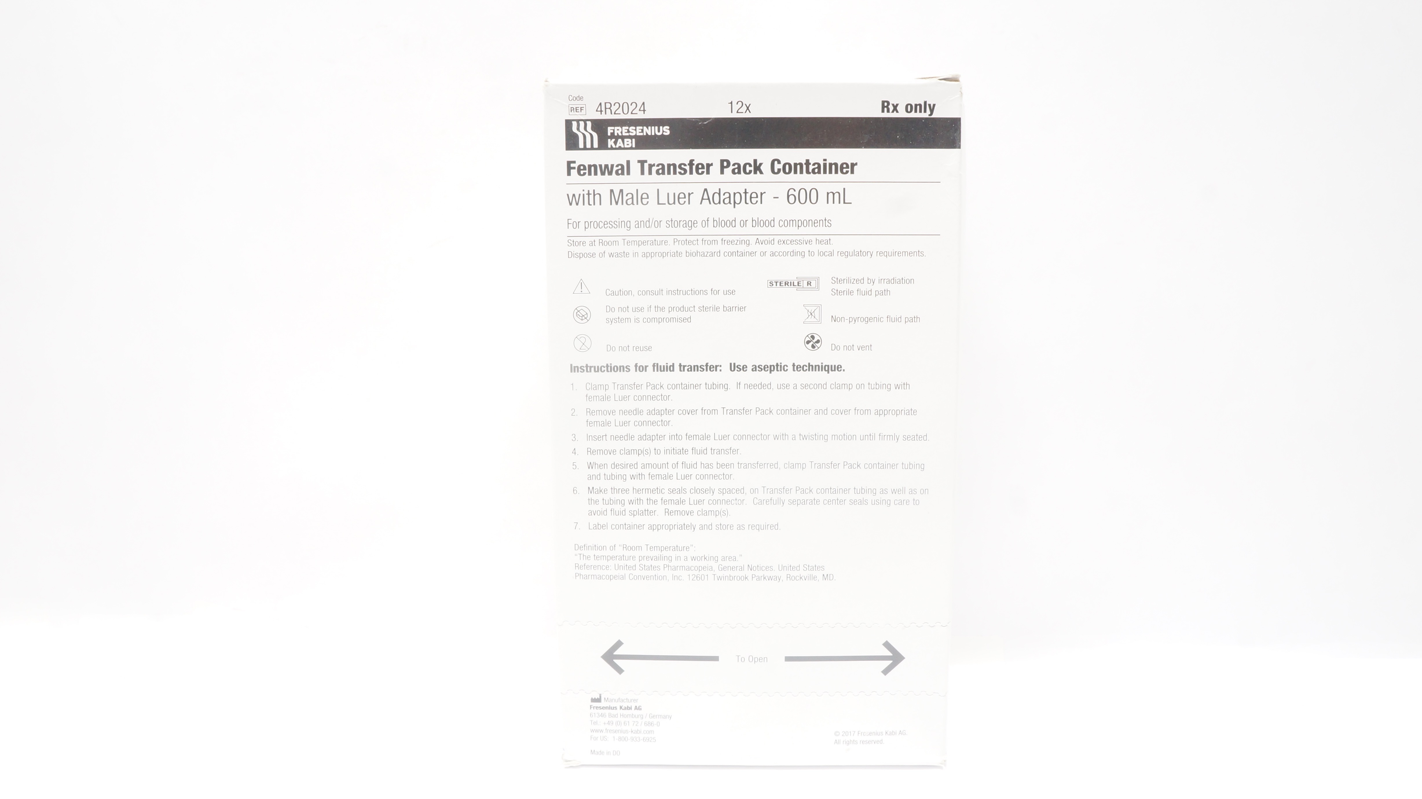Fenwal 4R2024 TRANSFER-PACK Container 600mL - Box of 12