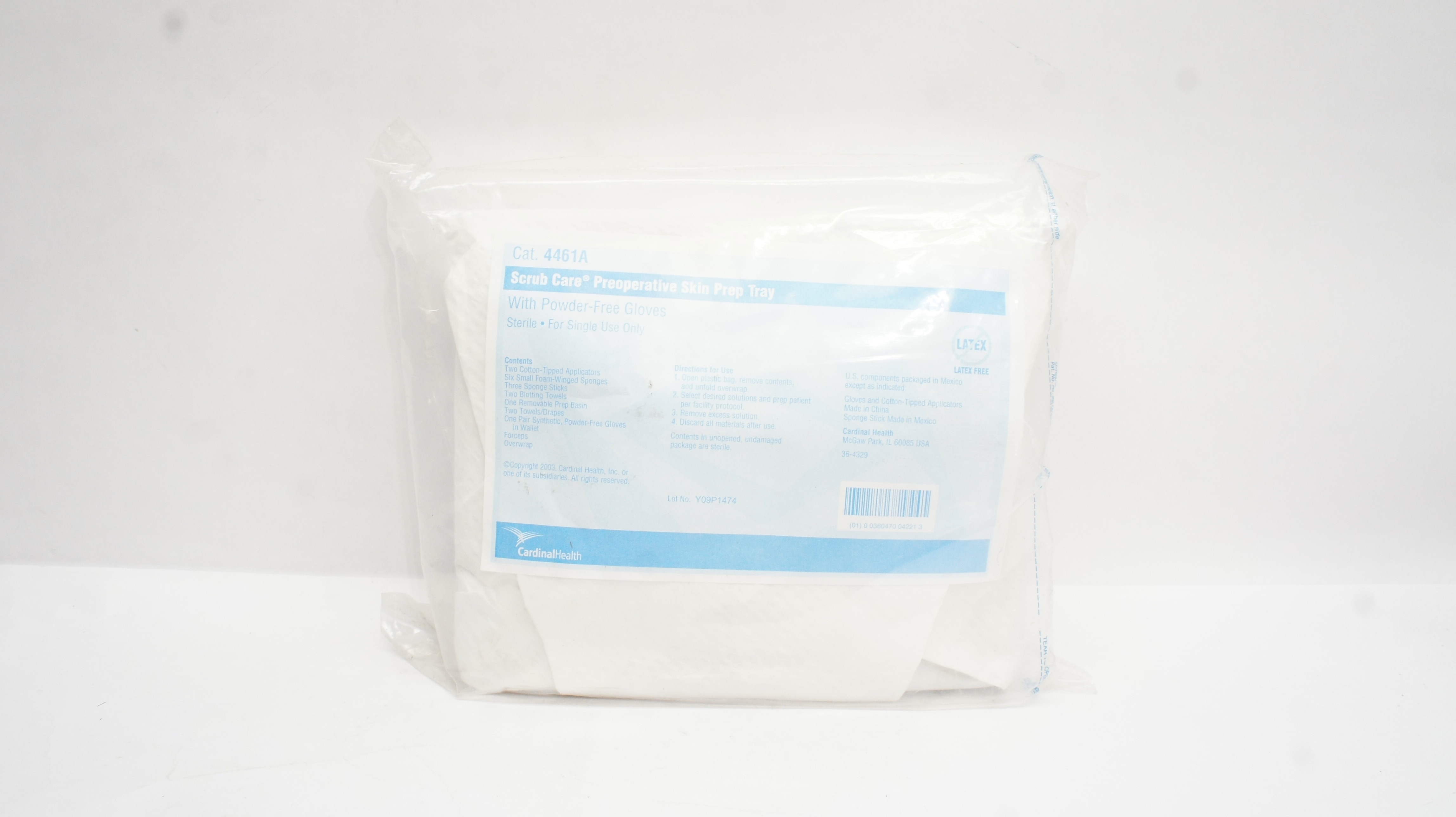 Cardinal Health 4461A Scrub Care Properative Skin Prep Tray W/Powder Free Gloves