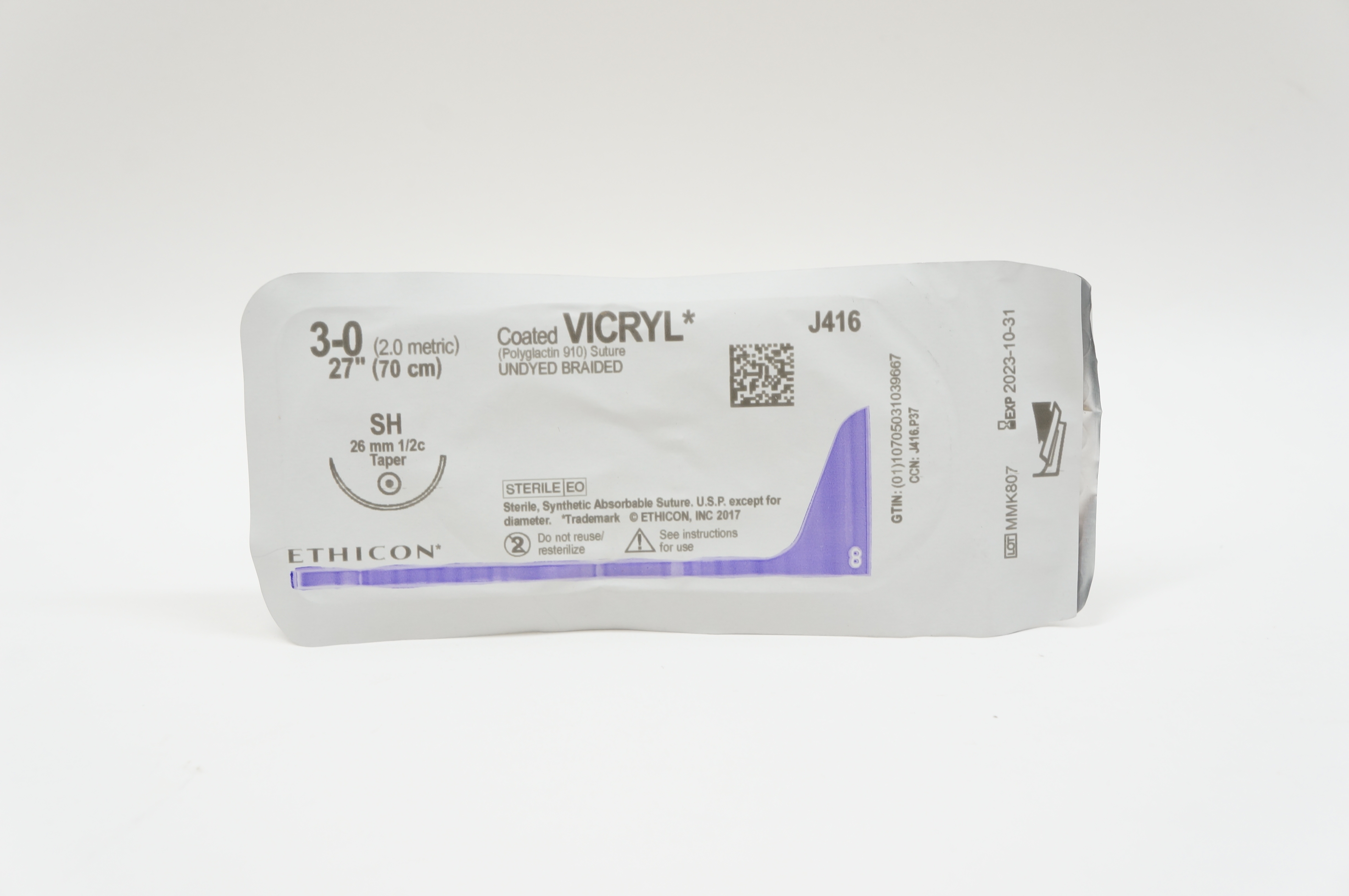 Ethicon J416 3-0 VICRYL, SH, 26mm 1/2c Taper, 27inch