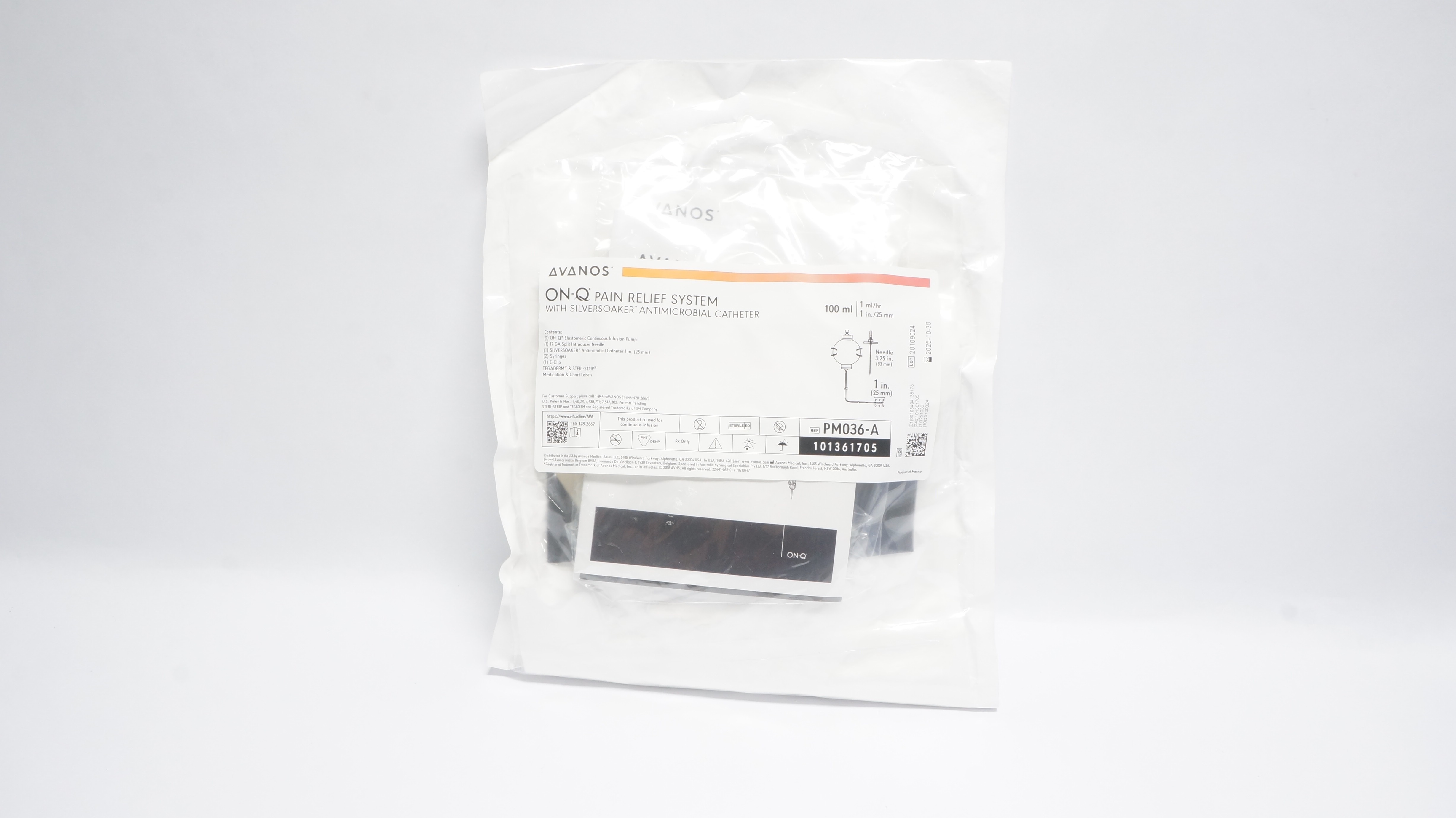 Avanos PM036-A On-Q Pain Relief System W/Antimicrobial Cath. 100ml x 1inch (x)