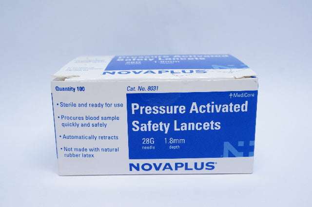 MediCore 8031 Novaplus Pressure Activated Safety Lancets 28G x 1.8mm - Box of 49