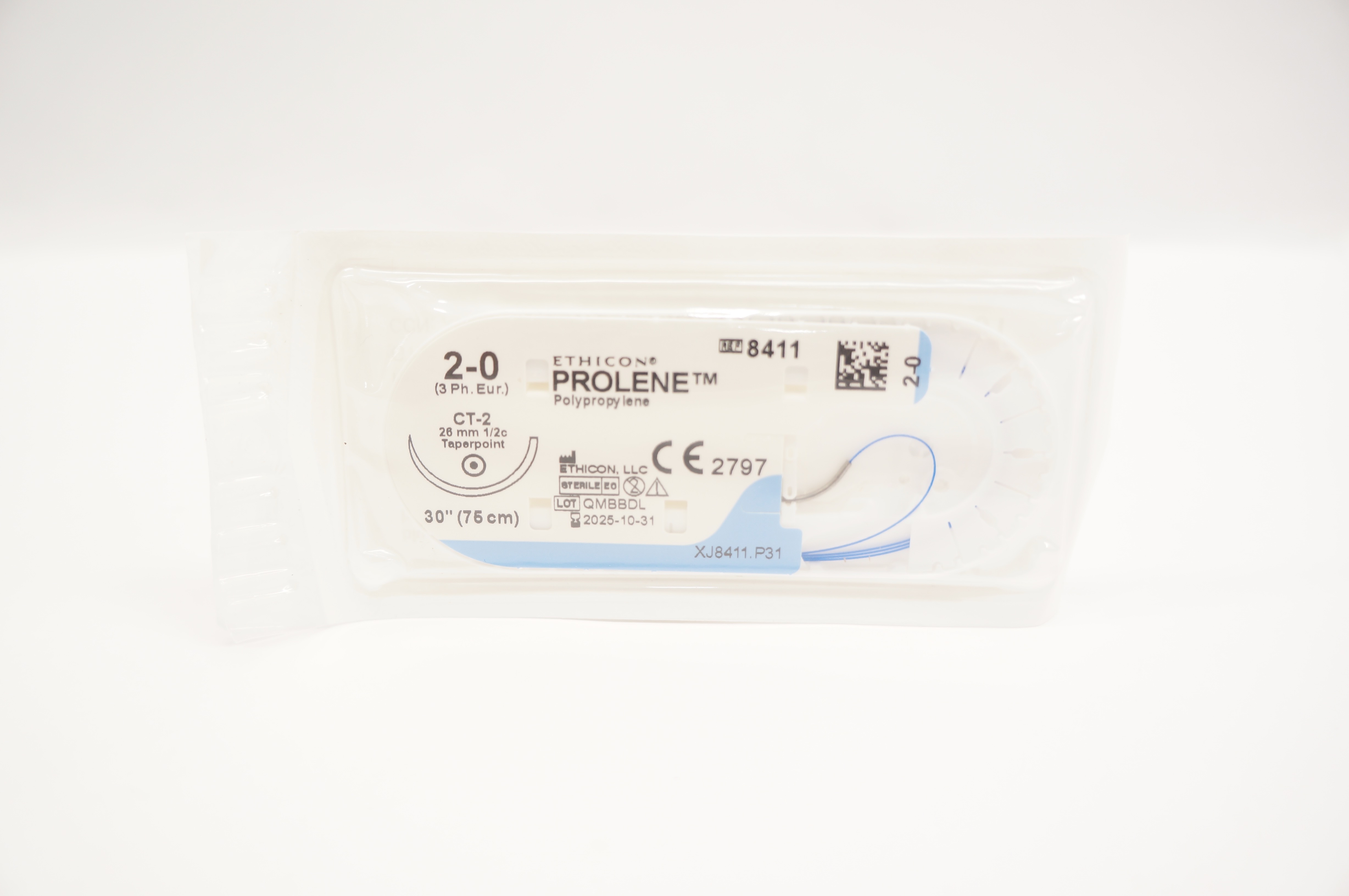 Ethicon 8411 2-0 PROLENE CT-2 26mm 1/2c Taperpoint 30inch