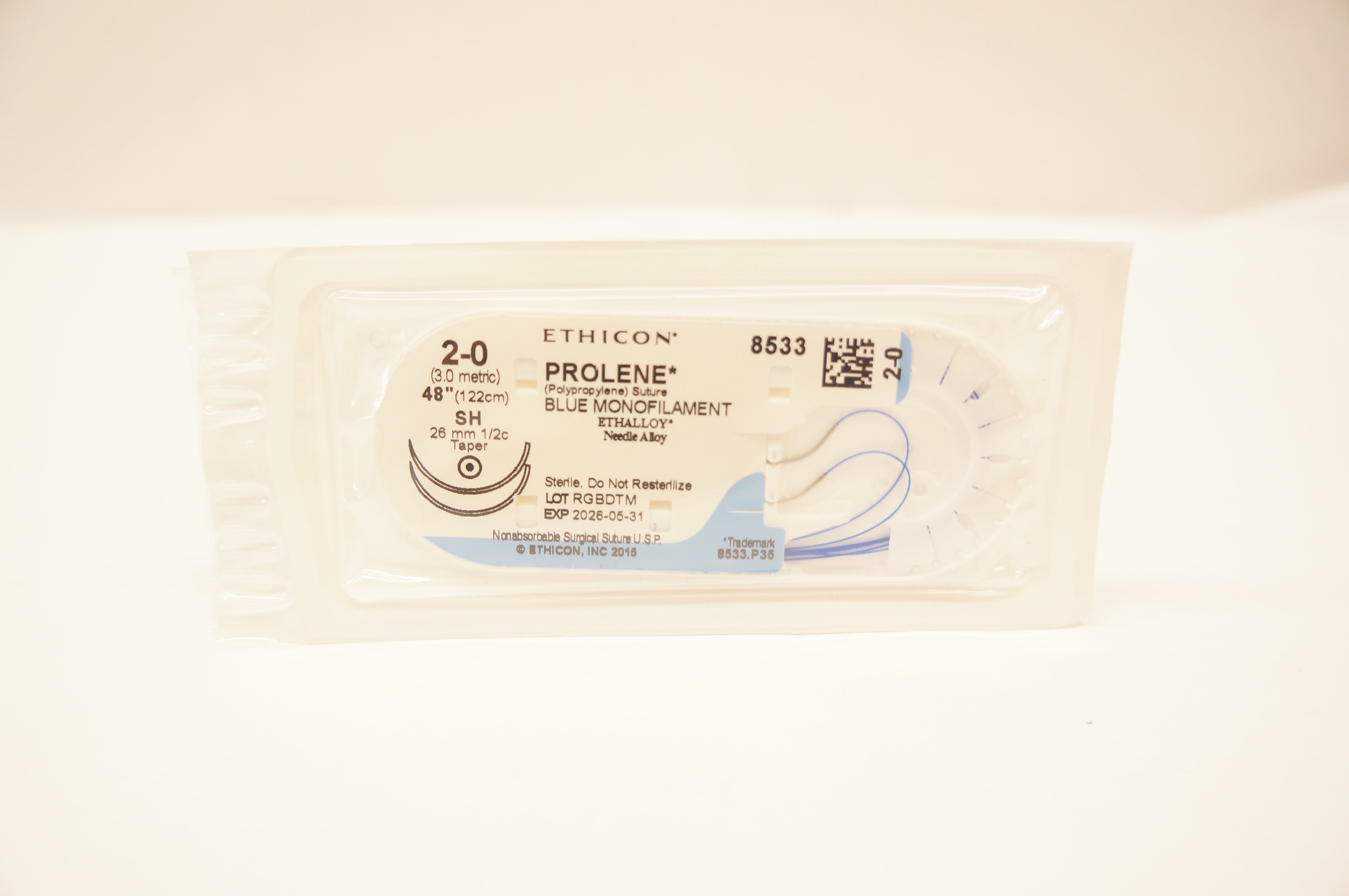 Ethicon 8533 2-0 PROLENE Polypropylene Stre SH 26mm 1/2c Taper, 48inch