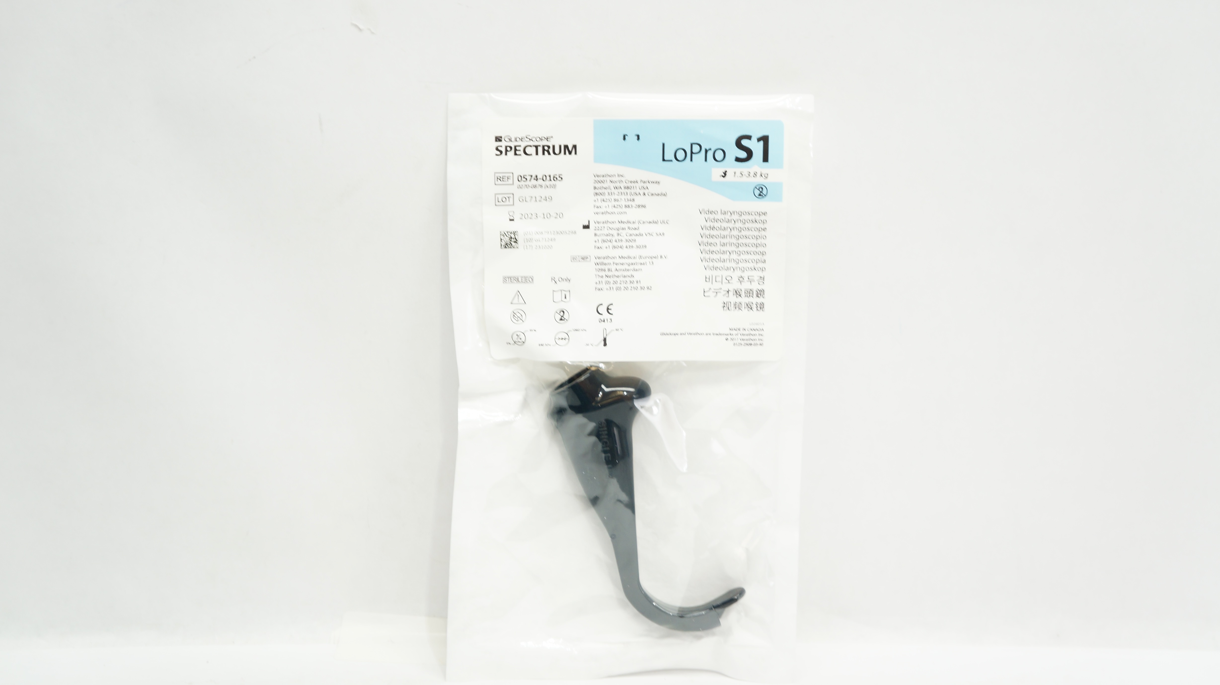 GlideScope 0574-0165 Spectrum Verathon Medical LoPro S1, 1.5 - 3.8kg