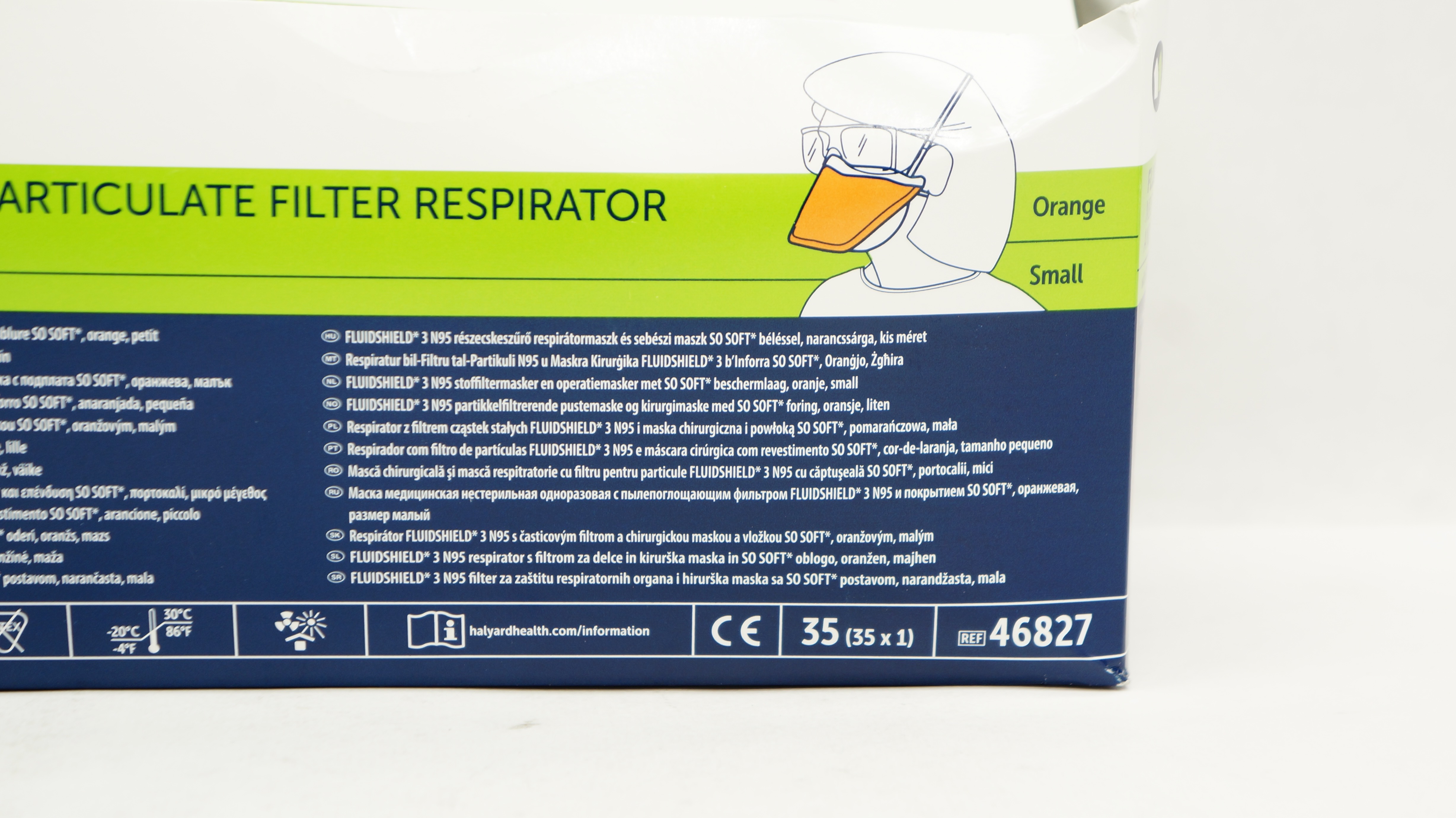 Halyard 46827 Fluidshield 3 N95 Filter Respirator & Surgical Mask - Box of 35