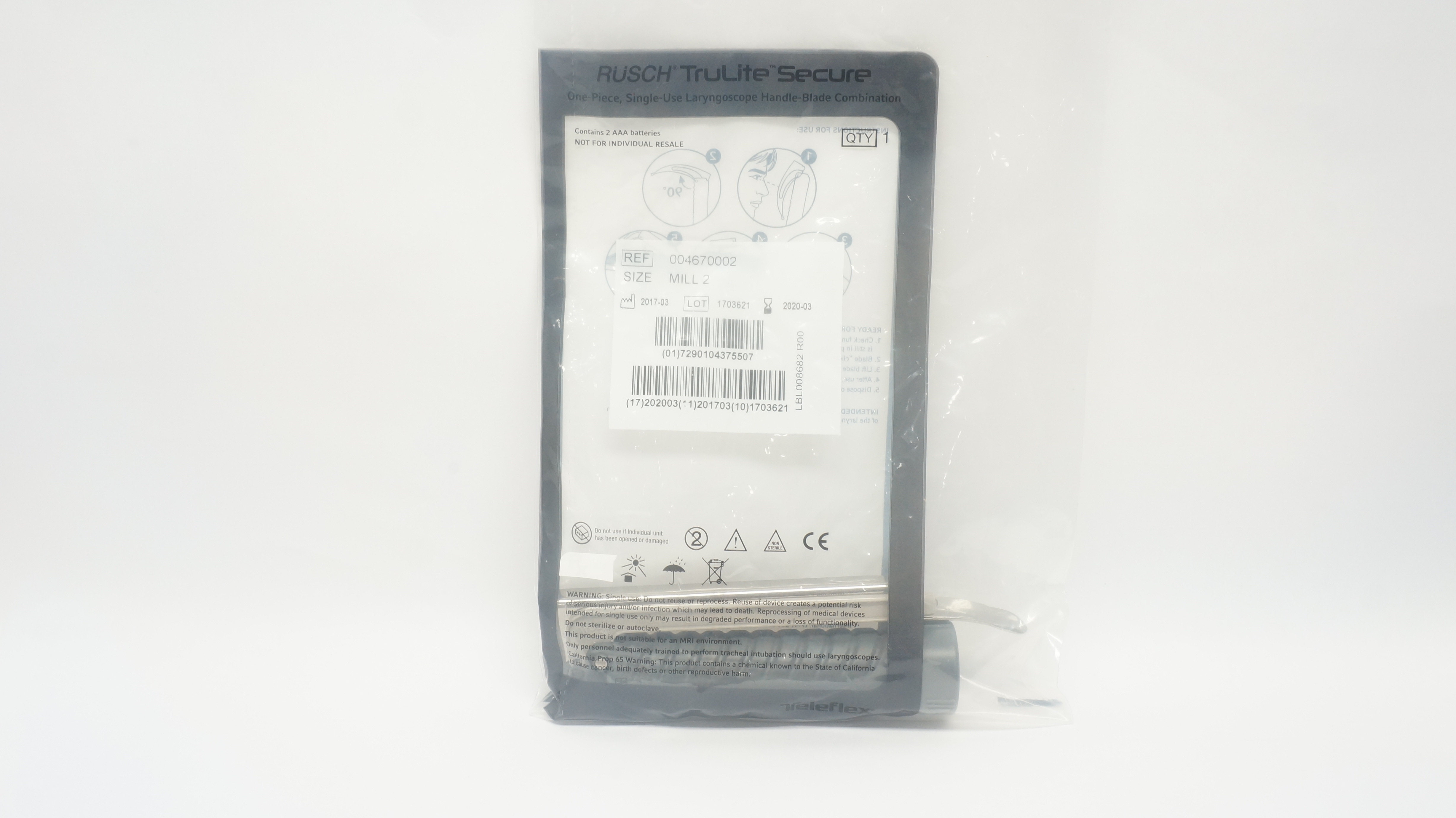 Teleflex 004670002 Rusch Secure Laryngoscope Handle-Blade Combination MILL 2 (x)