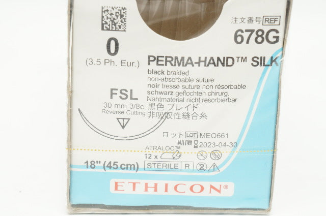 Ethicon 678G 0 Perma-Hand Stre FSL 30mm 3/8c Reverse Cutting 18inch - Box of 12