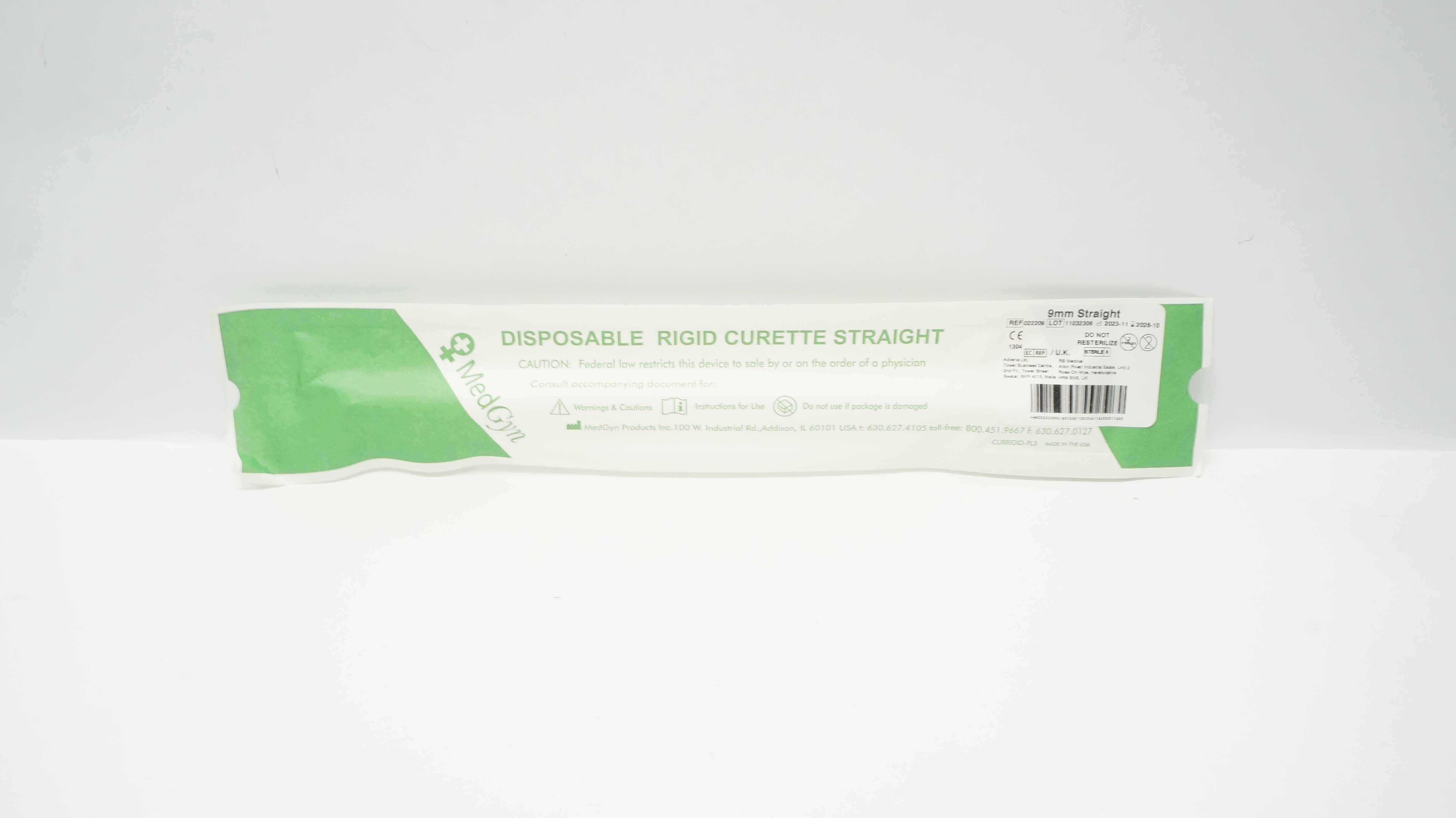 MedGyn 022209 Disposable Rigid Curette Straight 9mm