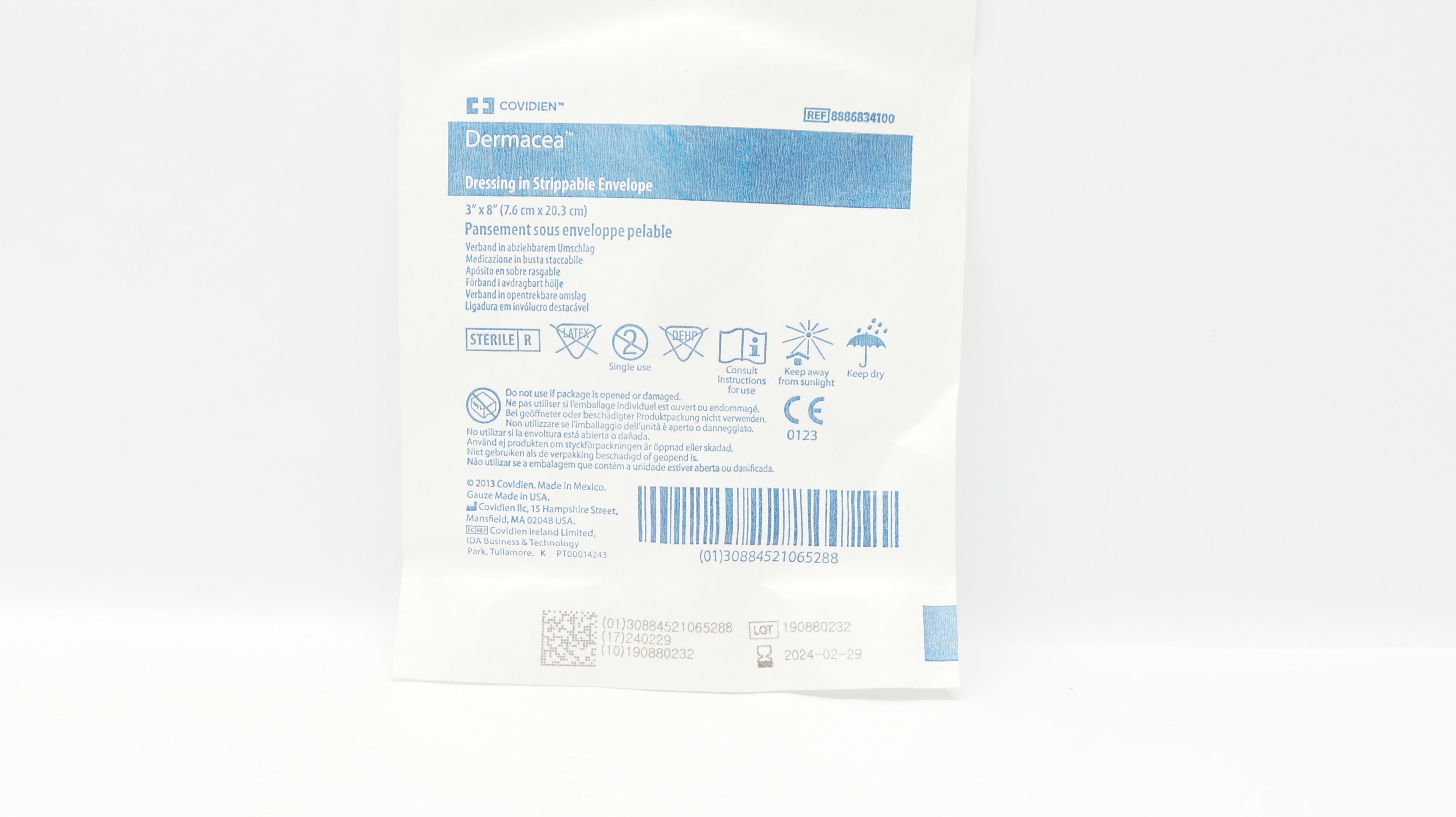 Covidien 8886834100 Dermacea Dressing in Strippable Envelope 3inch x 8inch (x)