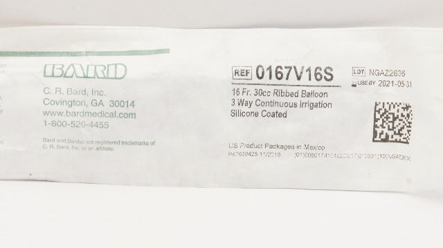 Bard 0167V16S Bardex Foley Cath. 16Fr 30cc Ribbed Balloon (x)