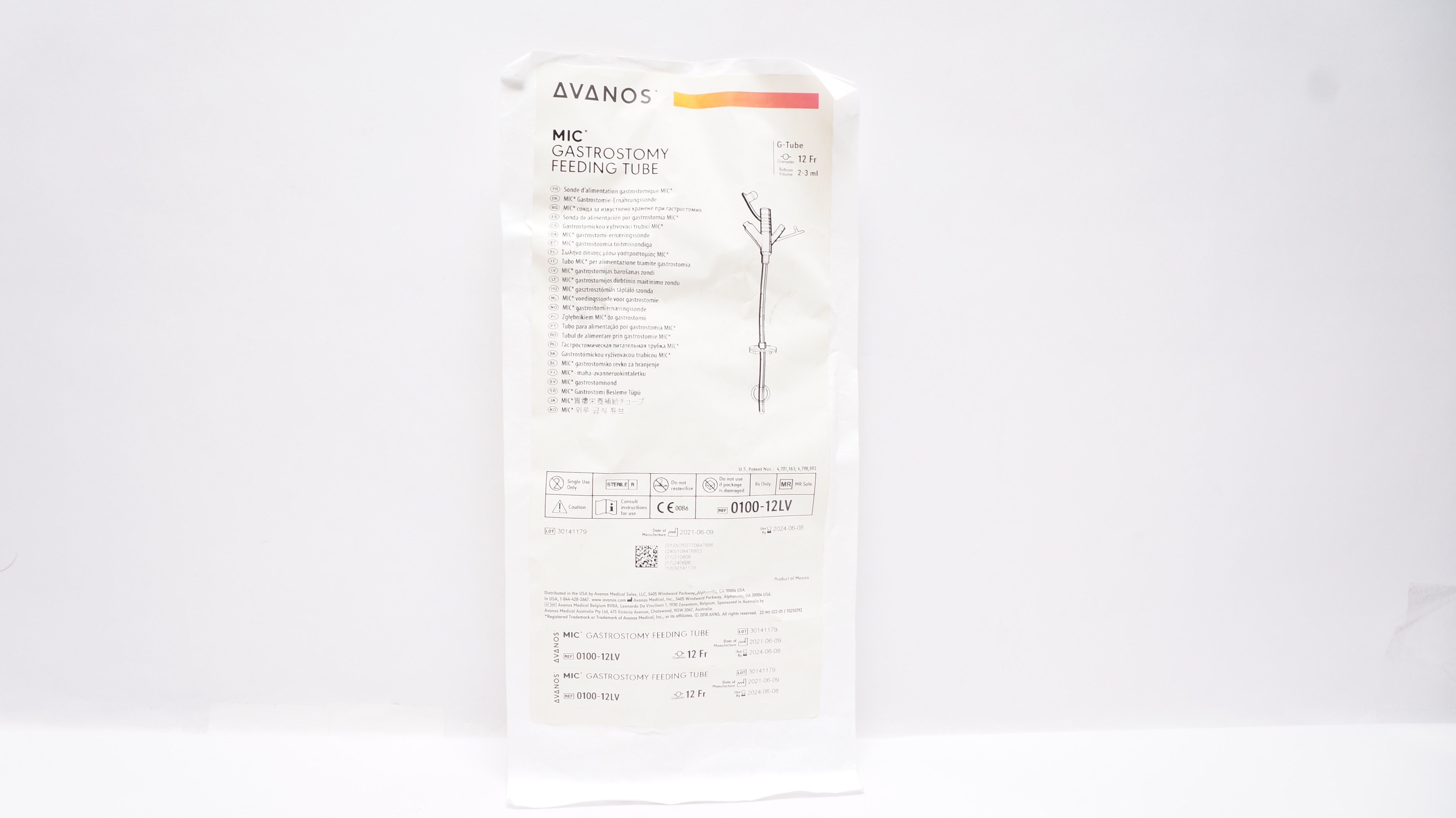 Avanos 0100-12LV Mic Gastrostomy Feeding Tube 12Fr x 2-3mL