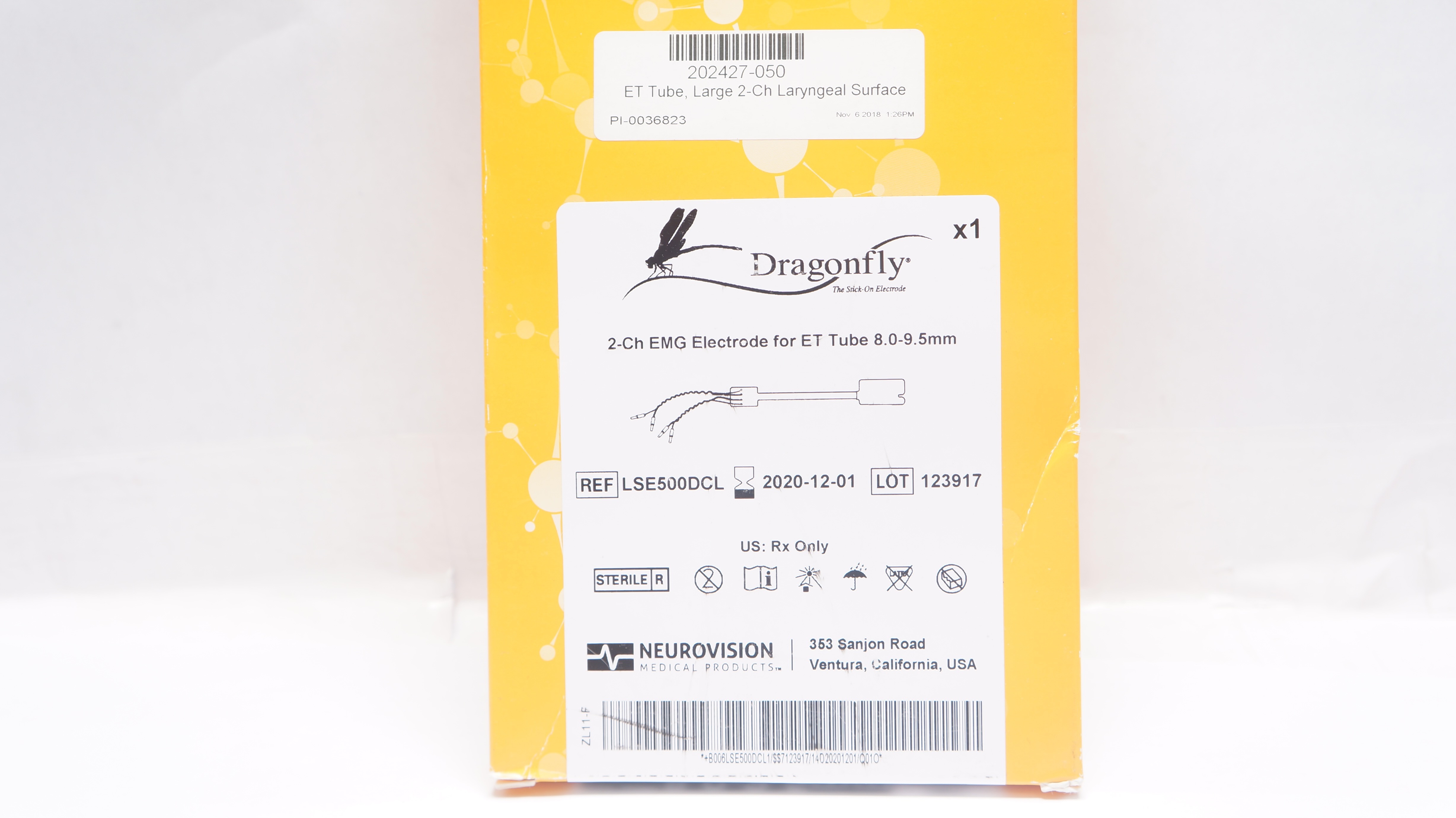 Neurovision LSE500DCL Dragonfly ET Tube, Large 2-Ch Laryngeal Surface (x)