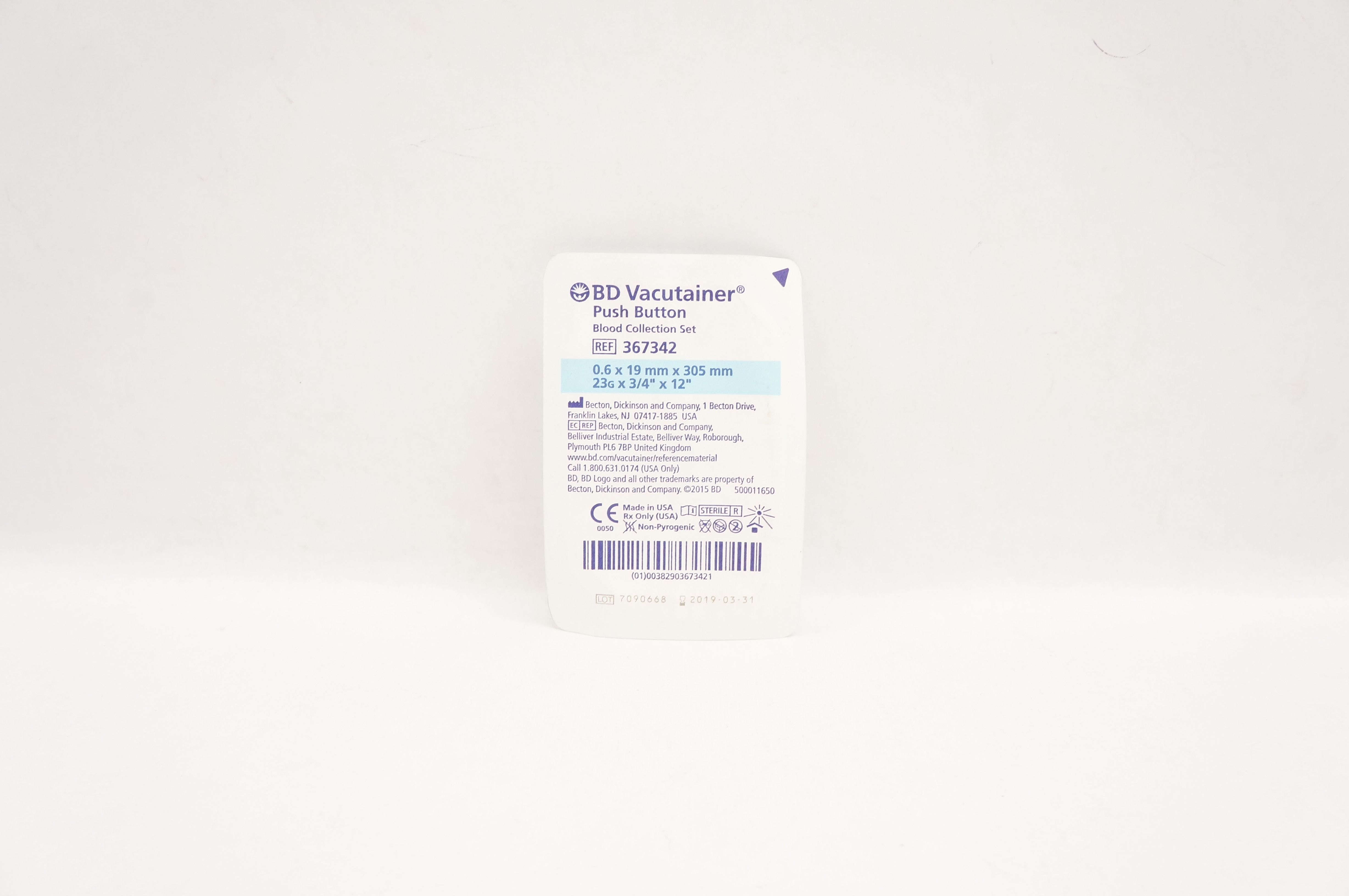 BD 367342 Vacutainer Push Button Blood Collection Set 23G x 3/4inch x 12inch (x)