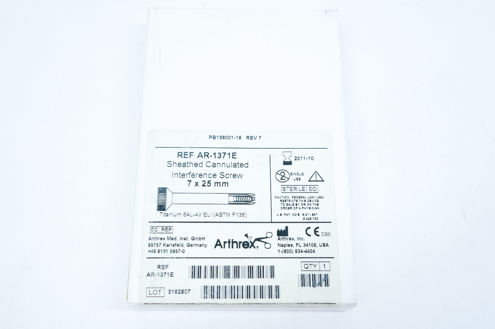 Arthrex AR-1371E Sheathed Cannulated Interference Screw 7 x 25mm (x)