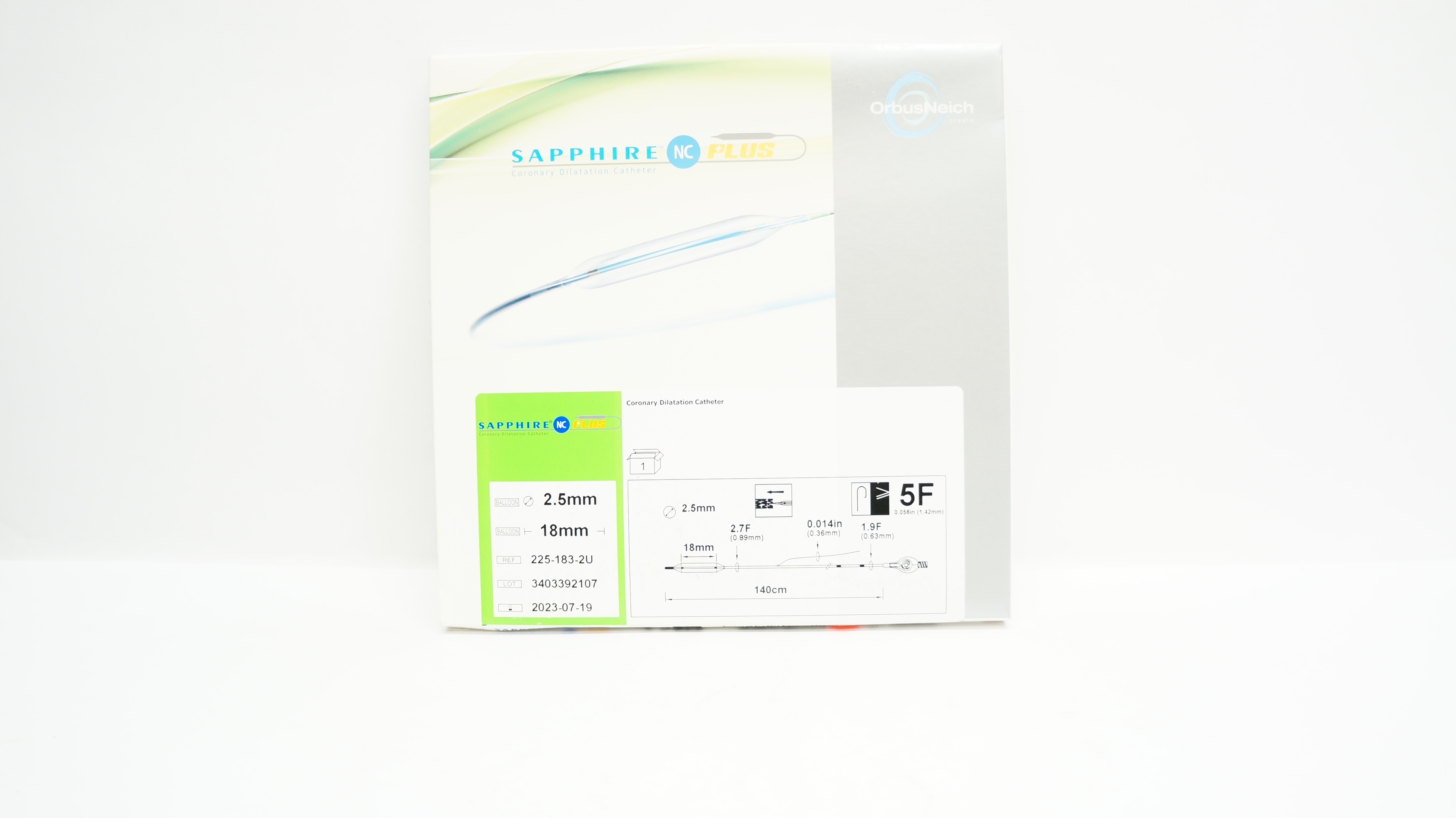 Sapphire 225-183-2U NC Plus Coronary Dilatation Cath. 5F  2.5mm x 18mm (x)