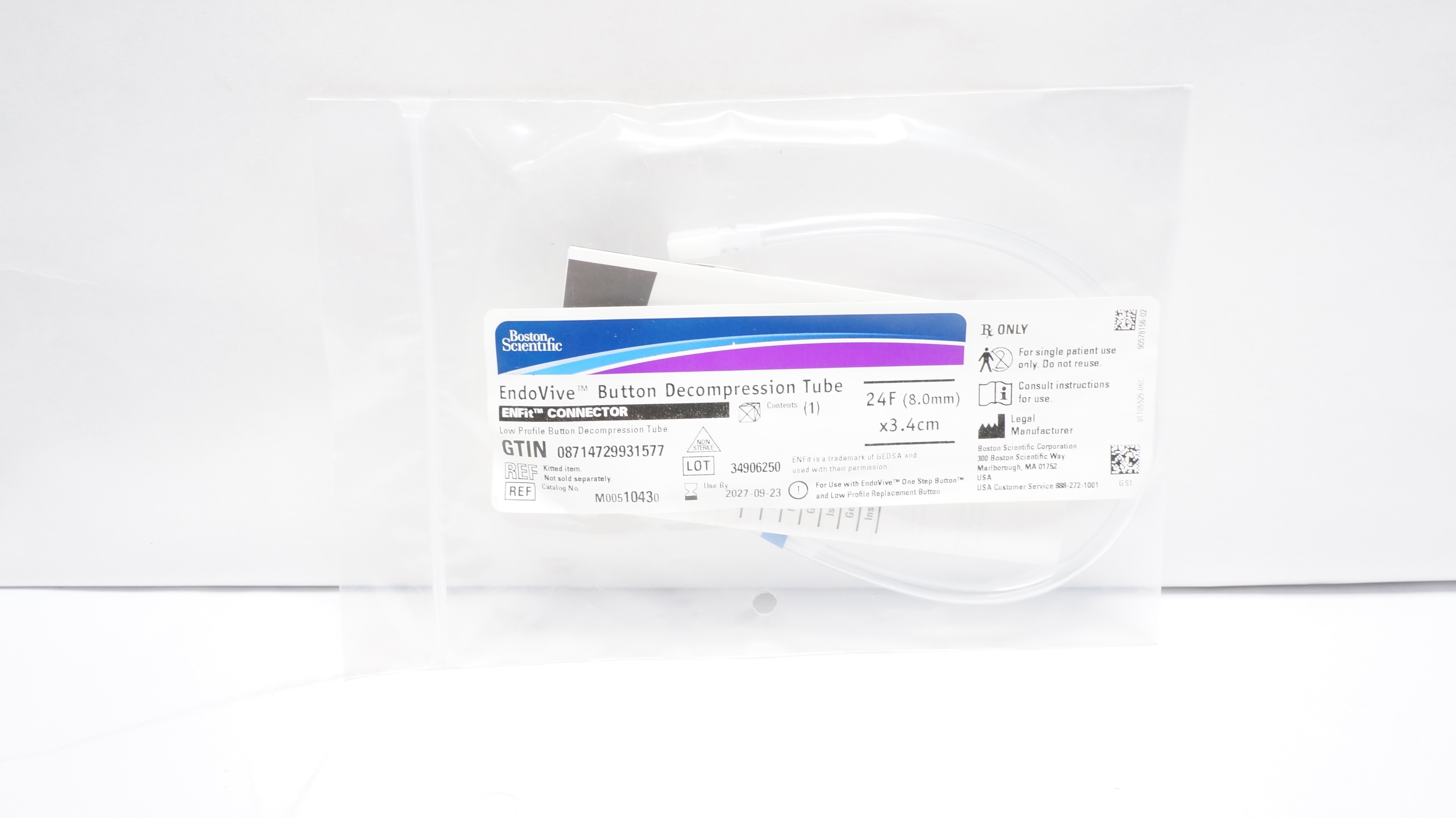 Boston Scientific M00510430 EndoVive Button Decompression Tube ENFit Connector