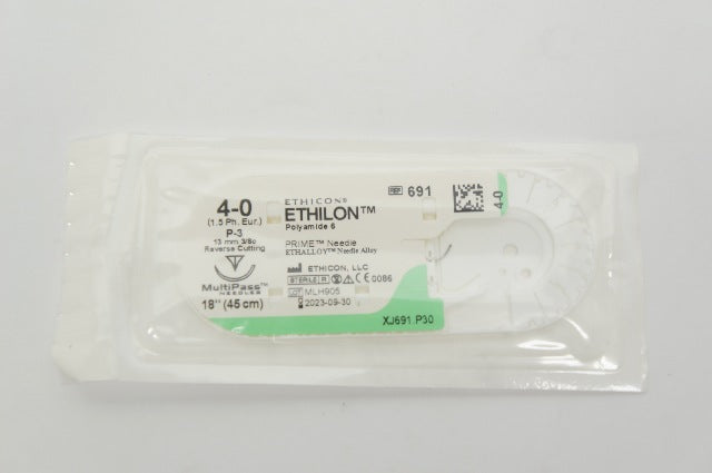 Ethicon 691 4-0 ETHILON, P-3, 13mm 3/8c Reverse Cutting, 18inch