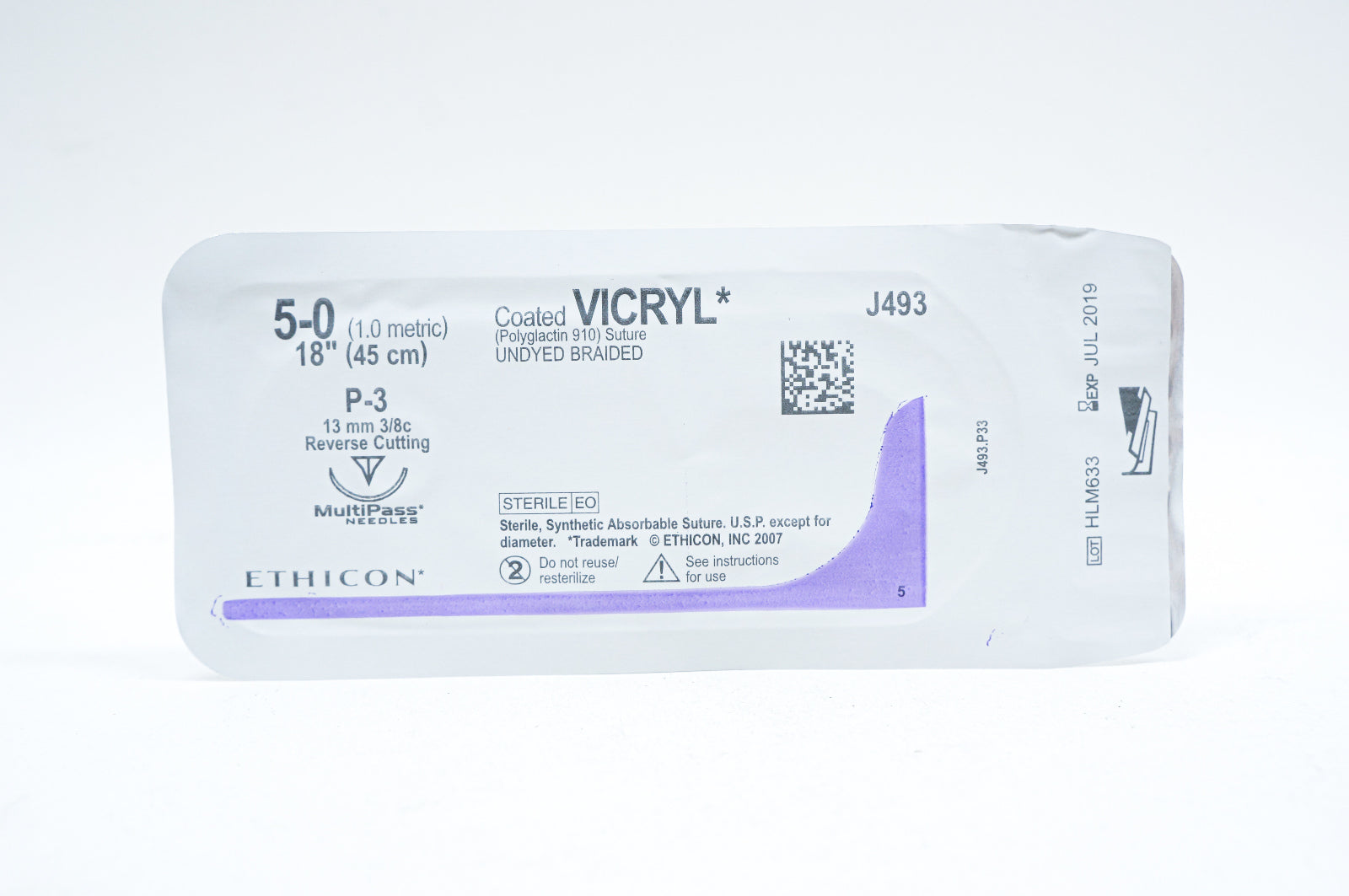 Ethicon J493 5-0 VICRYL, P-3, 13mm 3/8c Reverse Cutting, 18inch (x) - Lot of 32