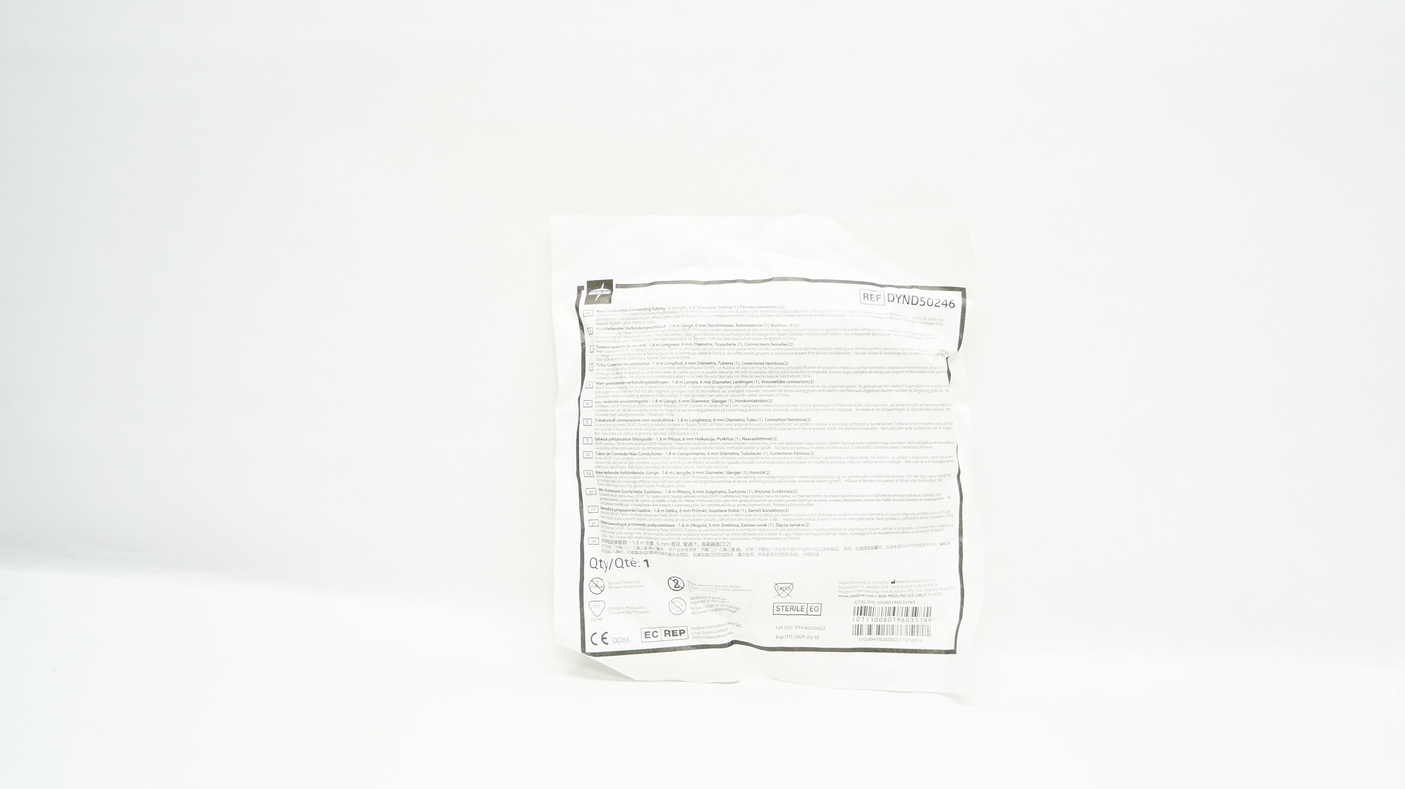 Medline DYND50246 Non-Conductive Connecting Tubing 6 F x 1/4inch (x)